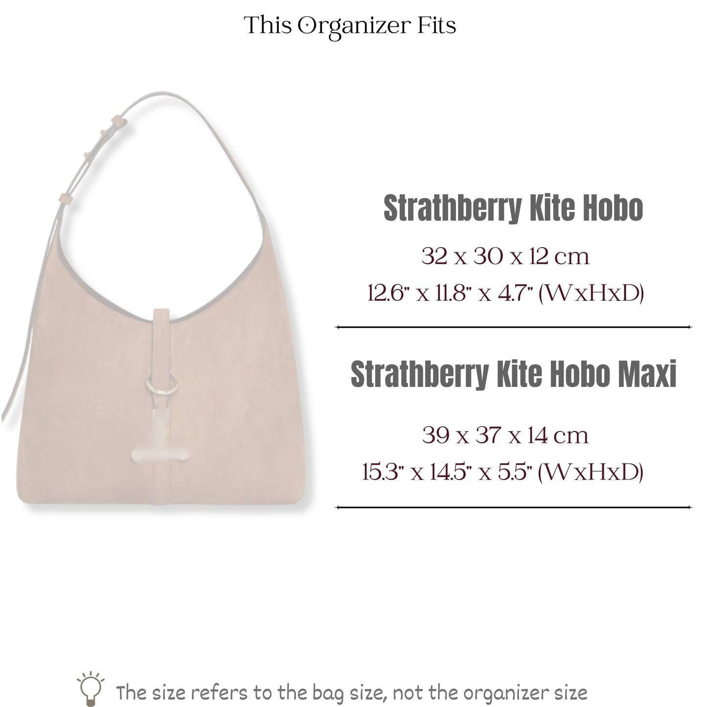 Bag Insert for (Strathberry, Kite Hobo Maxi) Organizer of Felt Fabric