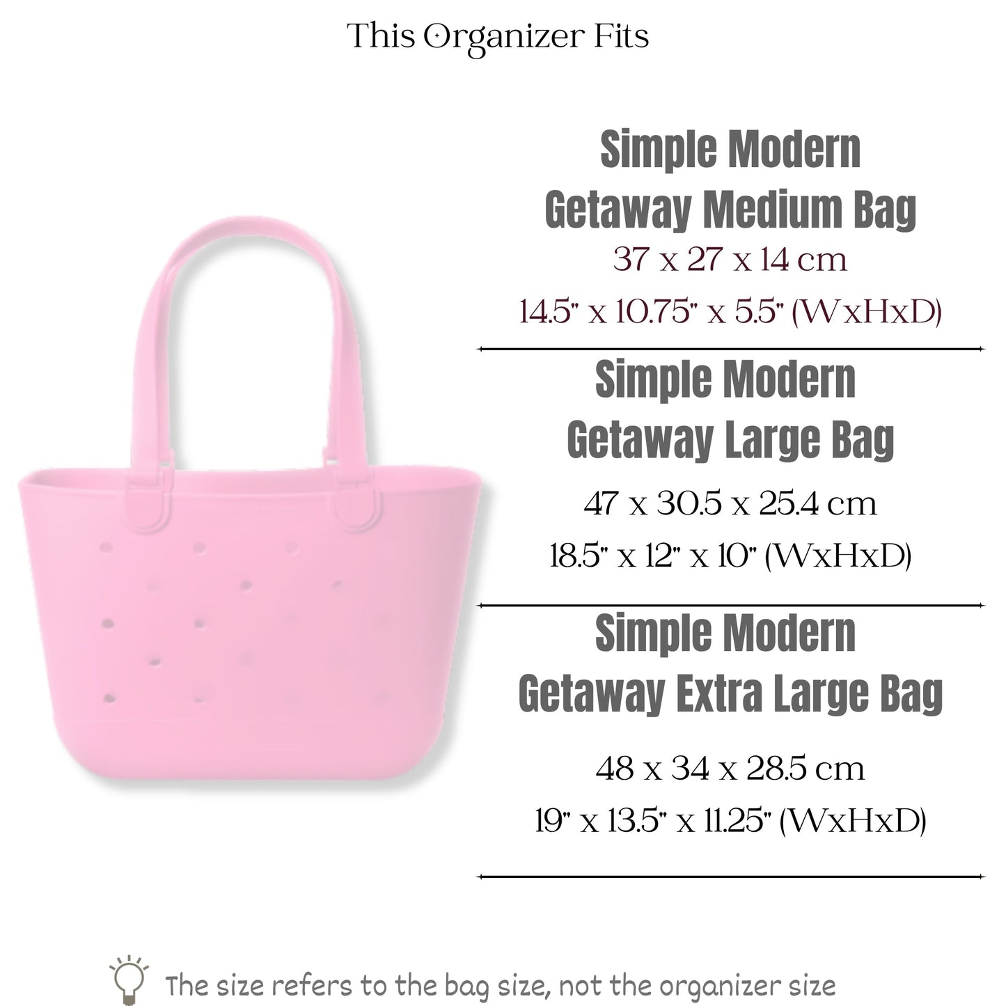 Bag Insert for (Simple Modern, Getaway Medium Bag) Organizer of Felt Fabric