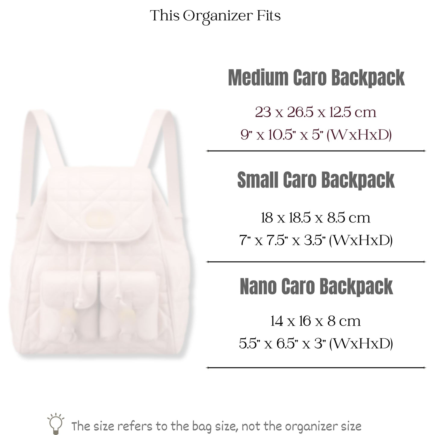 Bag Insert for (Dior, Medium Caro Backpack) Organizer of Felt Fabric