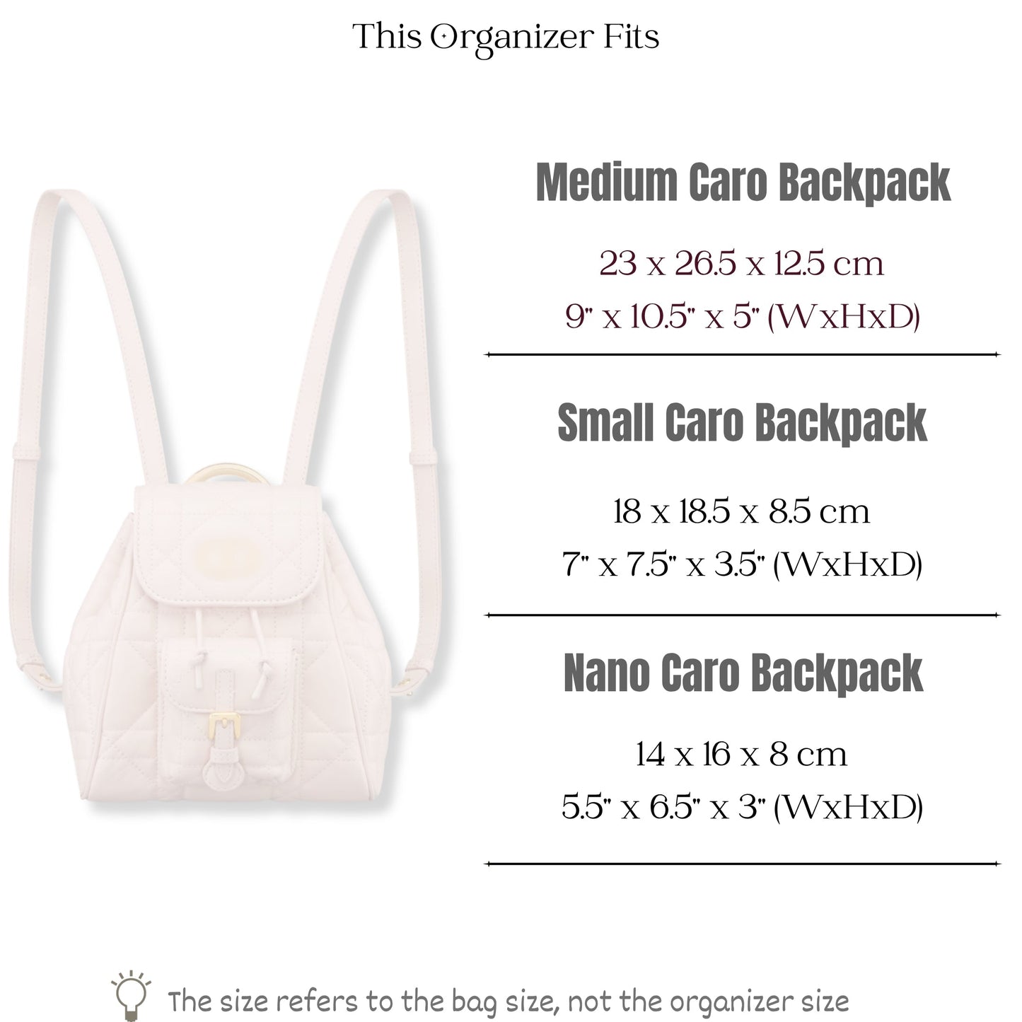 Bag Insert for (Dior, Small Caro Backpack) Organizer of Silk Fabric