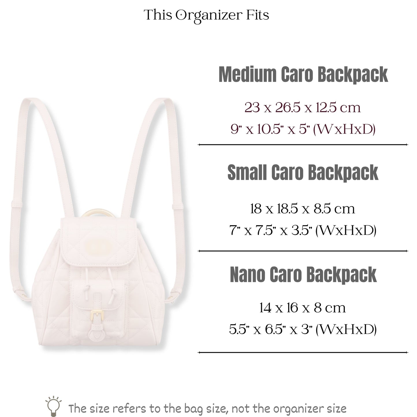 Bag Insert for (Dior, Nano Caro Backpack) Organizer of Felt Fabric