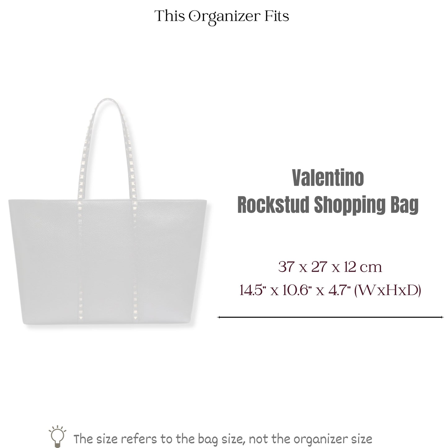 Bag Insert for (Valentino Garavani, Rockstud Shopping Bag) Organizer of Nylon Fabric