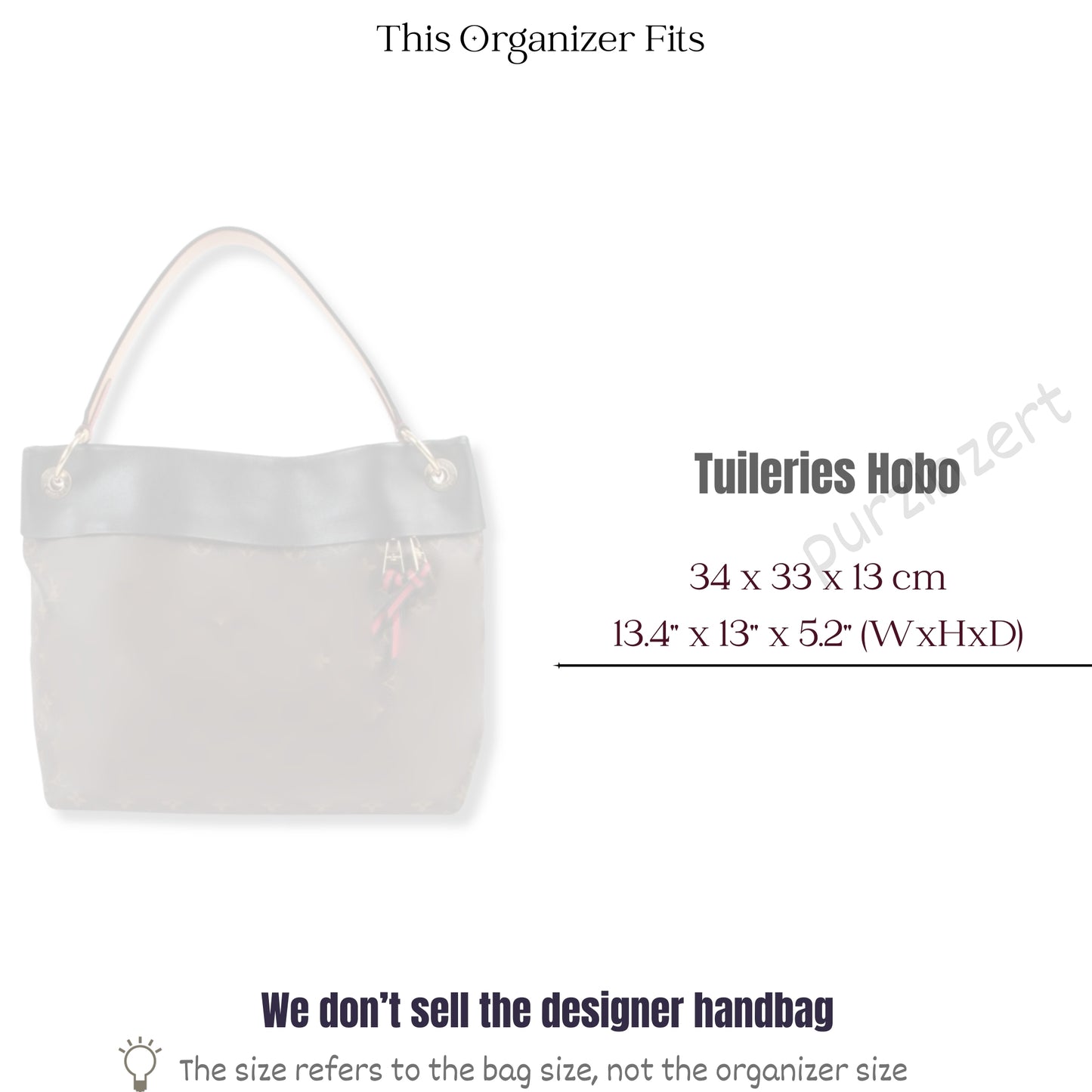 Bag Insert for (LV, Tuileries Hobo) Organizer of Felt Fabric