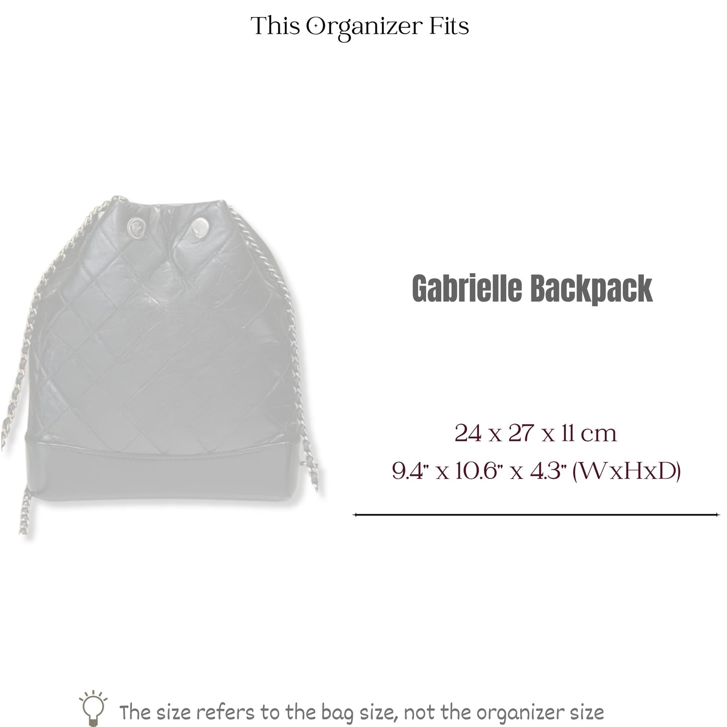 Bag Insert for (Chanel, Gabrielle Backpack) Organizer of Felt Fabric