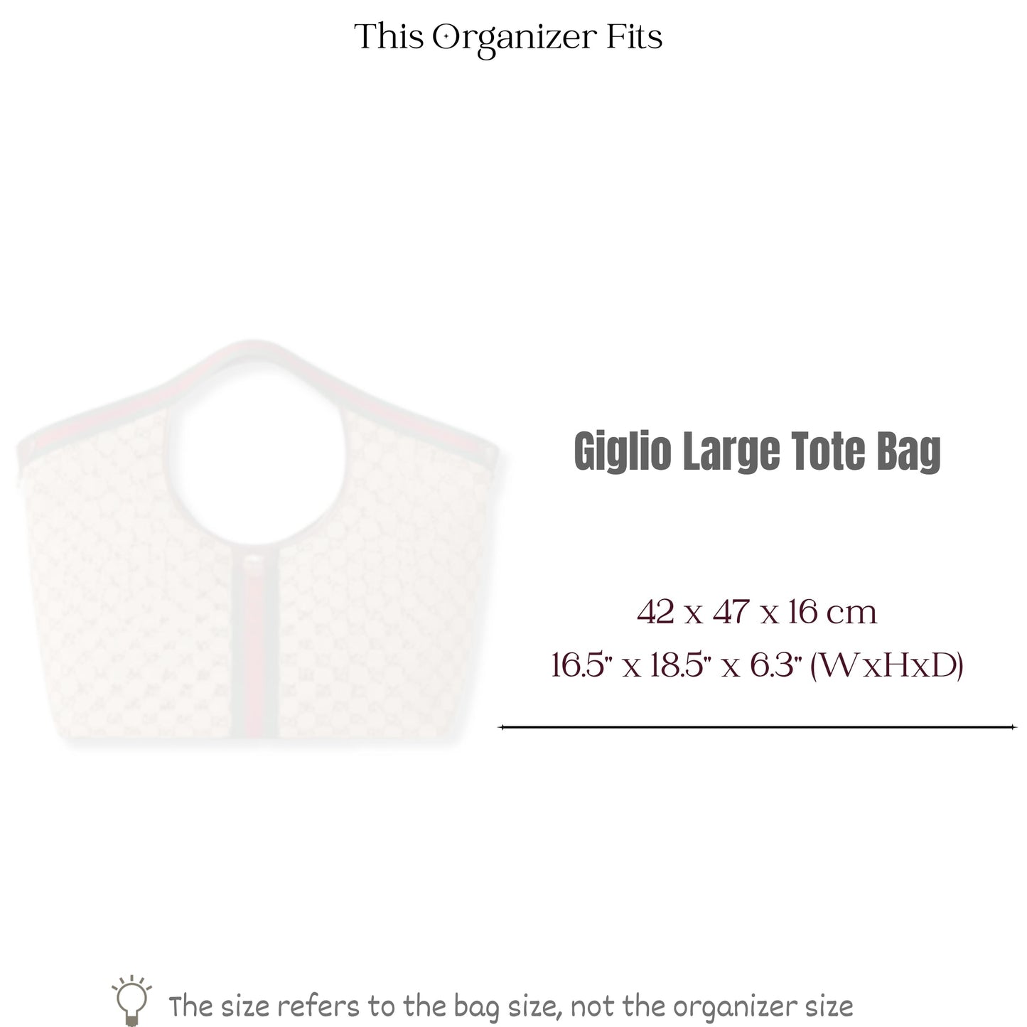 Bag Insert for (Gucci, Giglio large tote bag) Organizer of Nylon Fabric