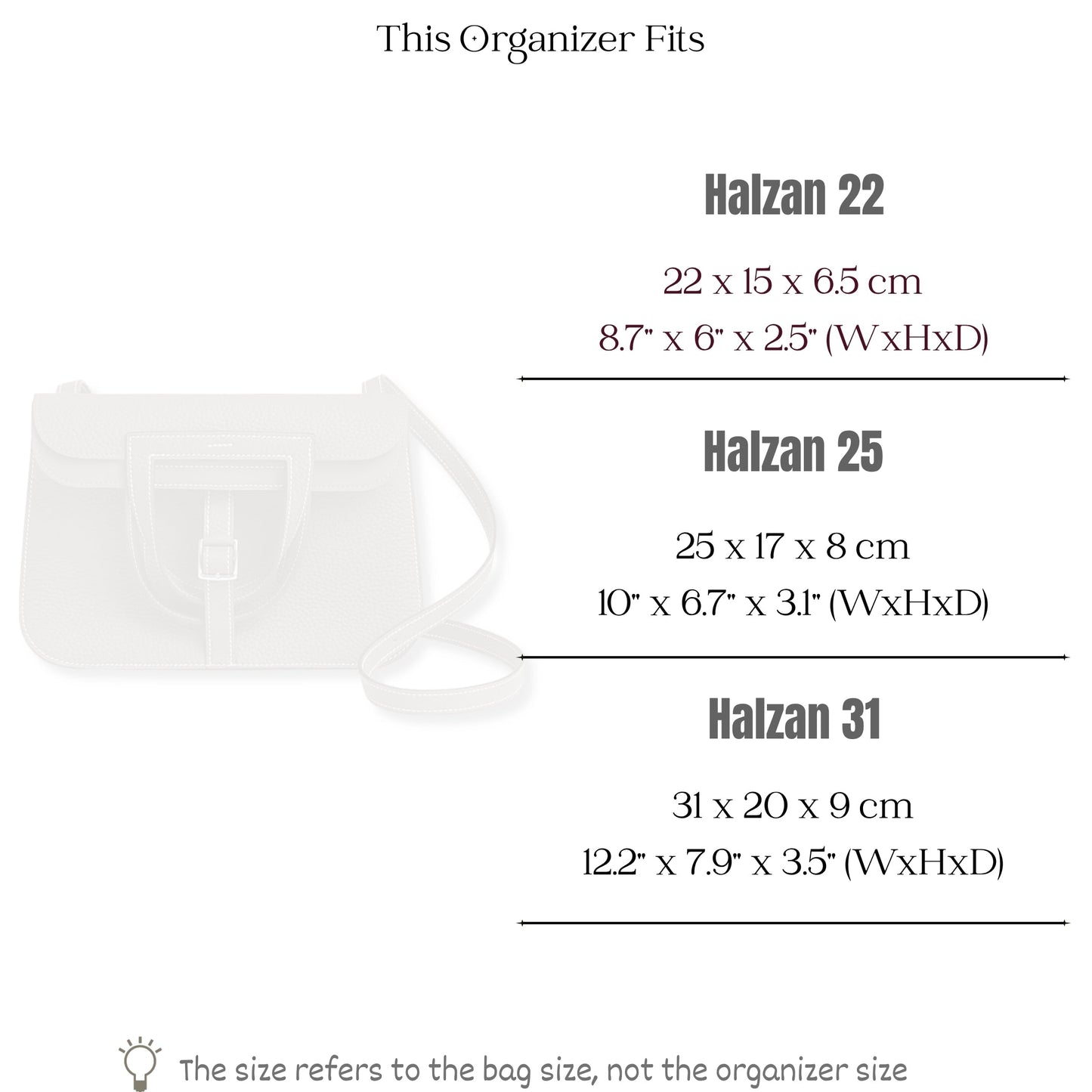 Bag Insert for (Hermes, Halzan 25) Organizer of Silk Fabric