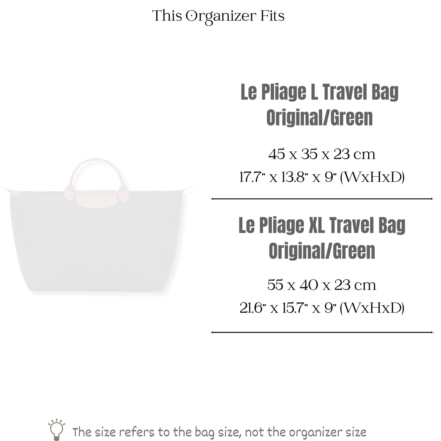 Bag Insert for (Longchamp, Le Pliage Original XL Travel Bag) Organizer of Felt Fabric
