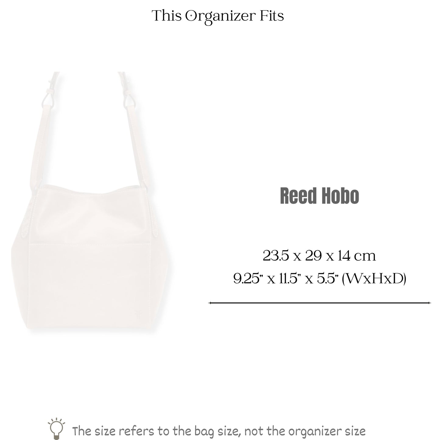 Bag Insert for (Frye, Reed Hobo) Organizer of Silk Fabric