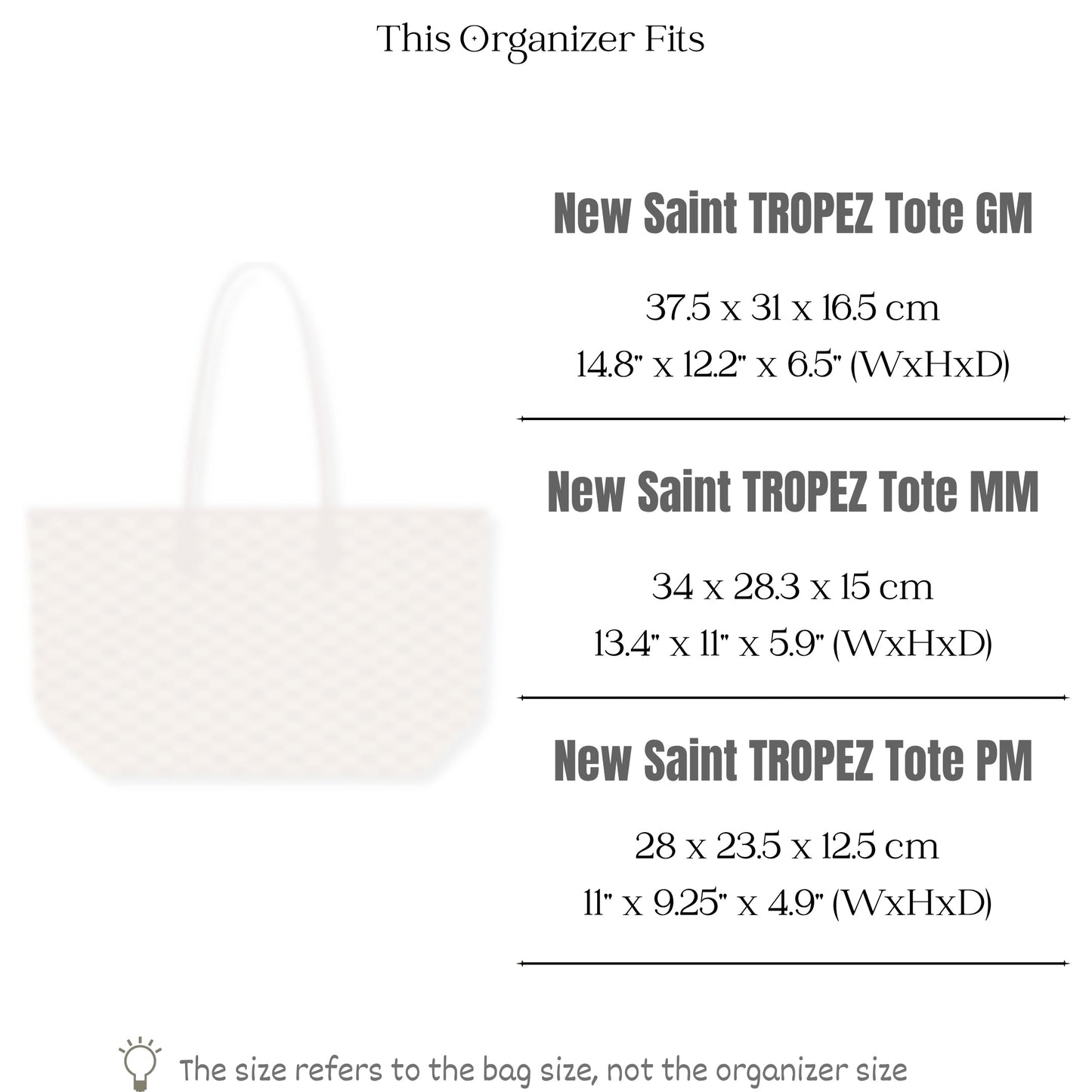 Bag Insert for (Moreau, New Saint TROPEZ Tote PM) Organizer of Felt Fabric