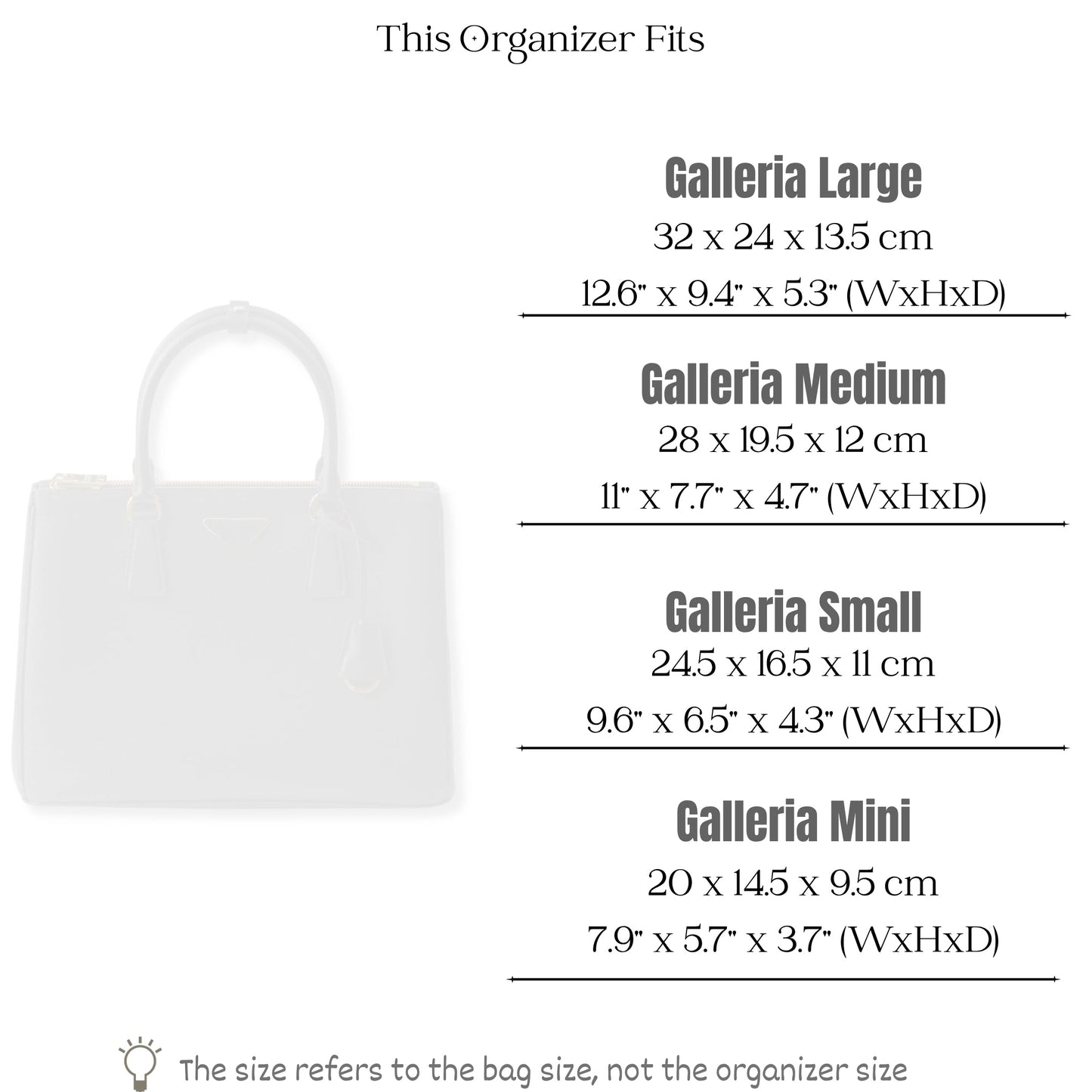 Bag Insert for (Prada, Galleria Large) Organizer of Felt Fabric