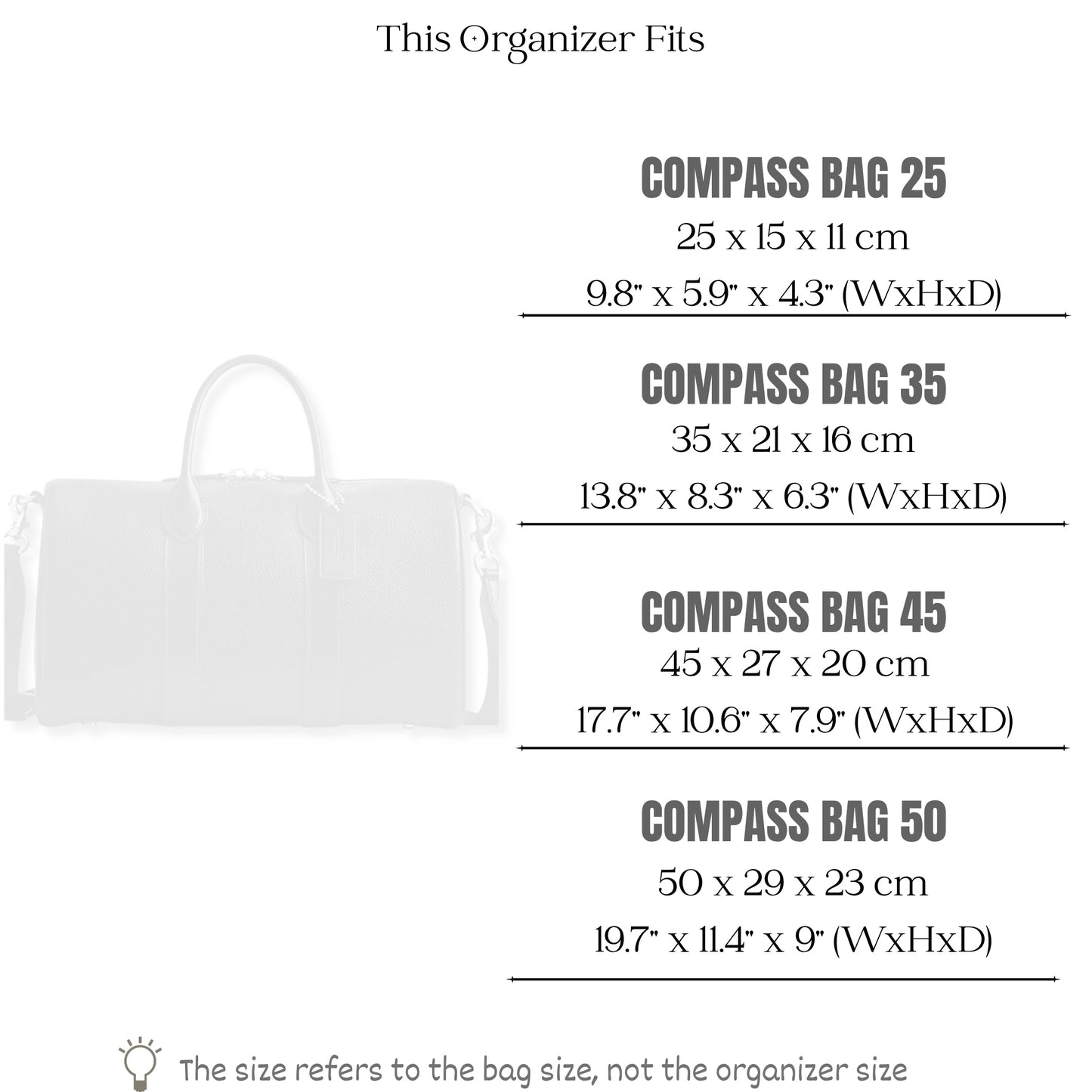 Bag Insert for (Coach, COMPASS BAG 25) Organizer of Felt Fabric