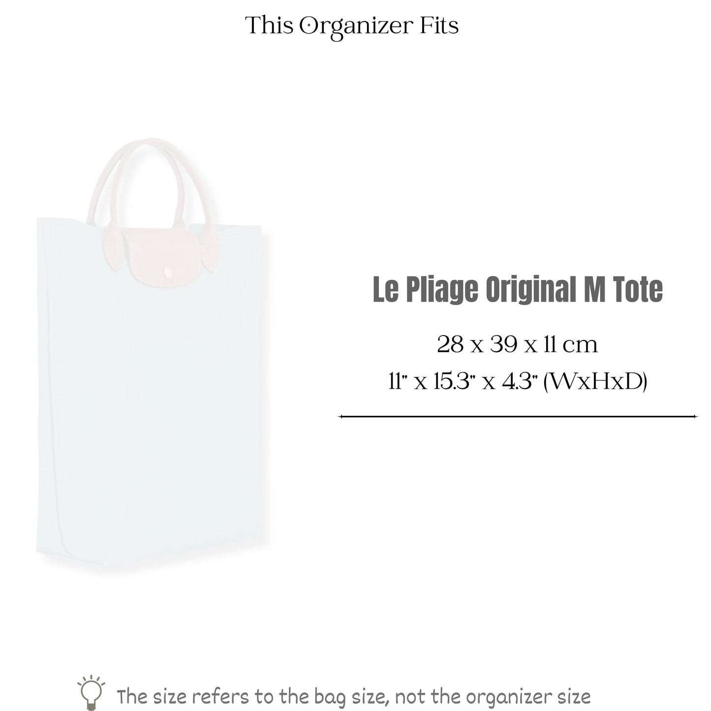 Bag Insert for (Longchamp, Le Pliage Original M Tote Tall) Organizer of Felt Fabric