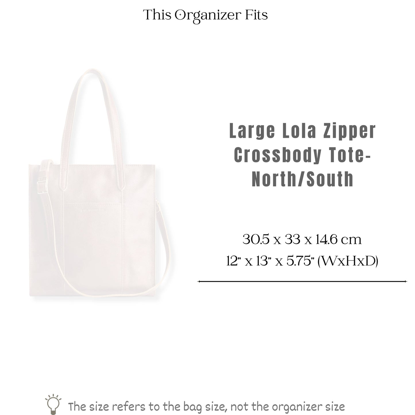 Bag Insert for (Portland Leather Goods, Large Lola Zipper Crossbody Tote - North/South) Organizer of Felt Fabric