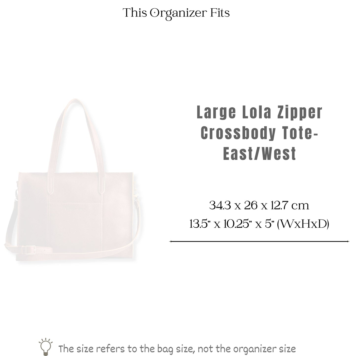 Bag Insert for (Portland Leather Goods, Large Lola Zipper Crossbody Tote - East/West) Organizer of Silk Fabric