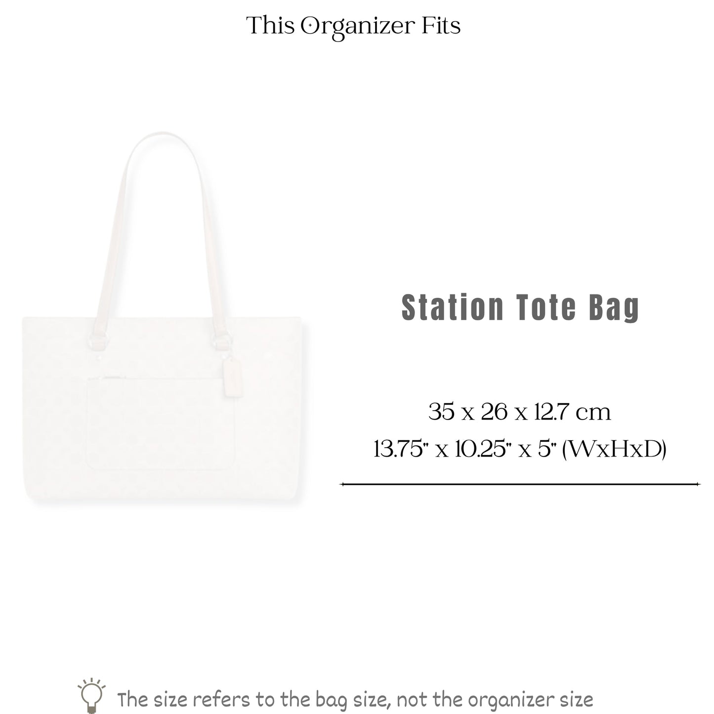 Bag Insert for (Coach, Station Tote) Organizer of Felt Fabric