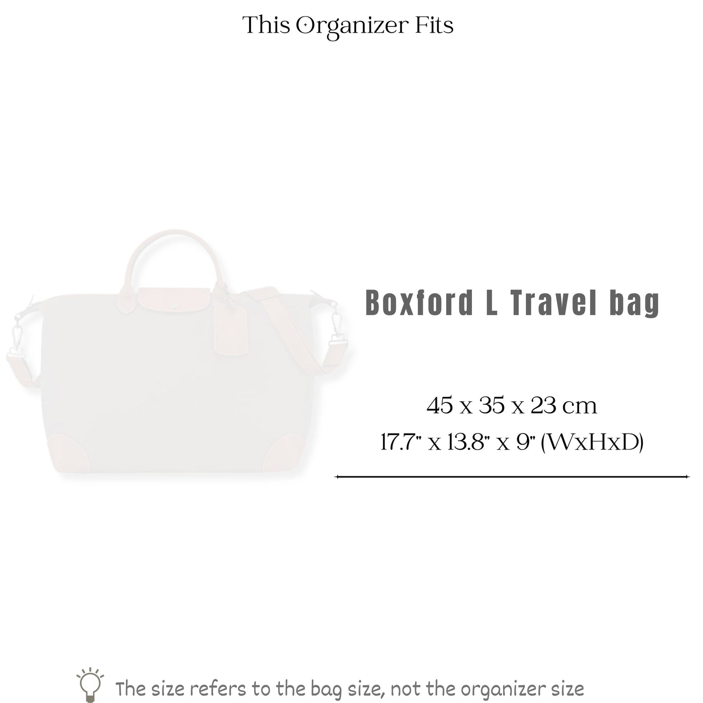 Bag Insert for (Longchamp, Boxford L Travel bag) Organizer of Felt Fabric