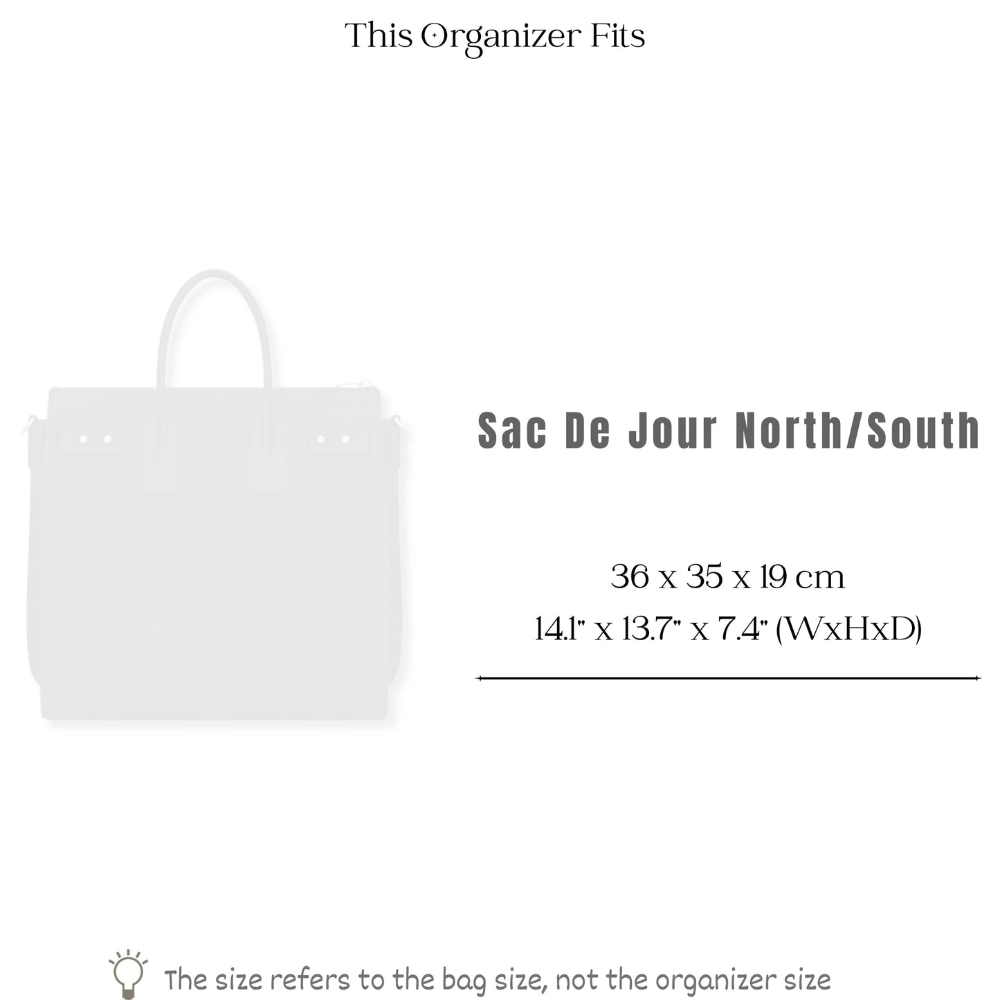 Bag Insert for (Saint Laurent (YSL), Sac De Jour North/South) Organizer of Felt Fabric