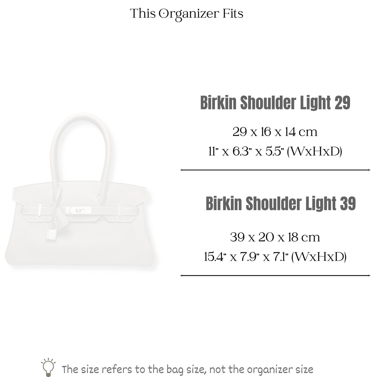 Bag Insert for (Hermes, Birkin Shoulder Light 39) Organizer of Felt Fabric