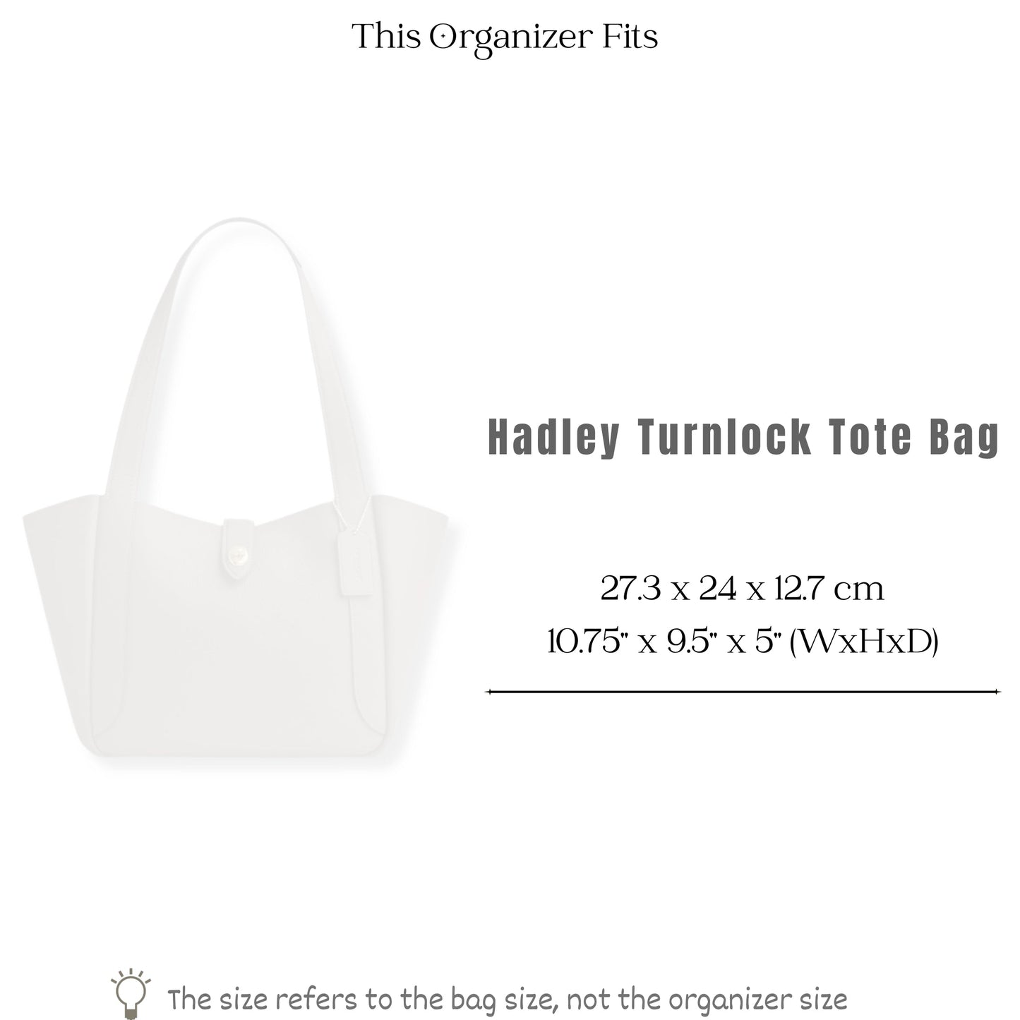 Bag Insert for (Coach, Hadley Turnlock Tote Bag) Organizer of Nylon Fabric