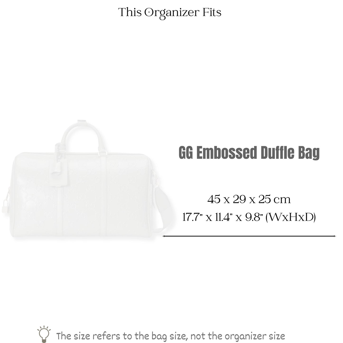 Bag Insert for (Gucci, GG embossed duffle bag) Organizer of Felt Fabric