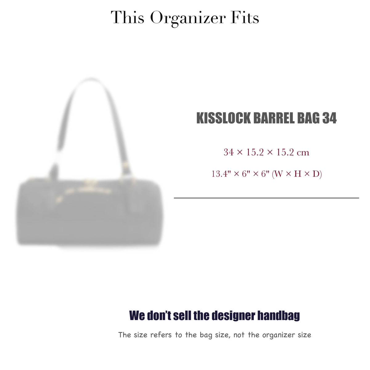 Bag Insert for (Coach, Kisslock Barrel Bag 34) Organizer of Silk Fabric