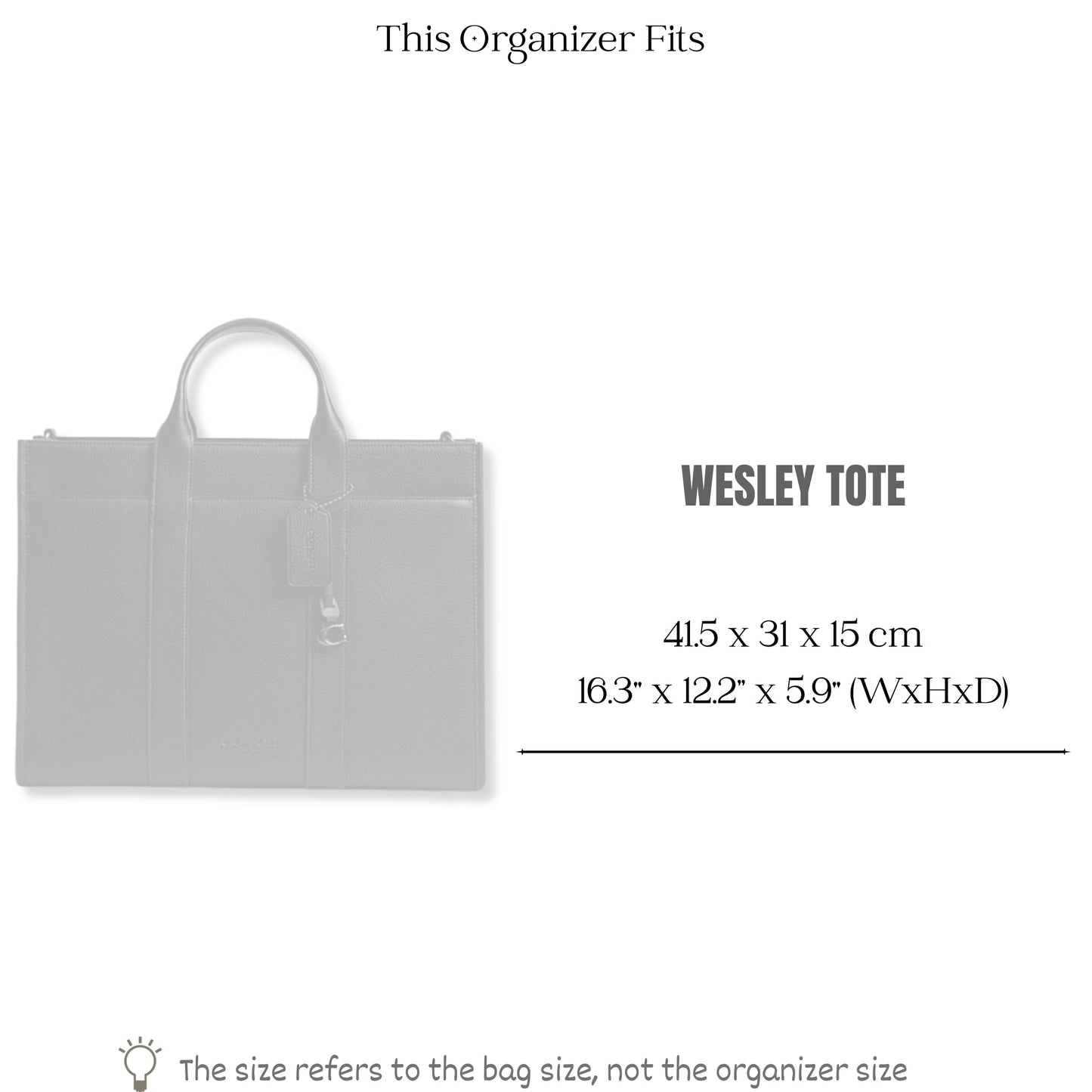 Bag Insert for (Coach, WESLEY TOTE) Organizer of Felt Fabric