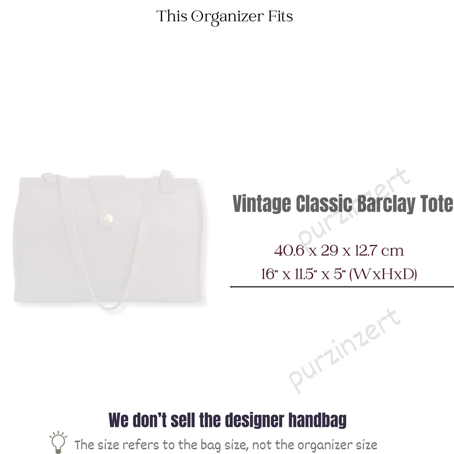 Bag Insert for (Coach, Vintage Classic Barclay Tote) Organizer of Felt Fabric