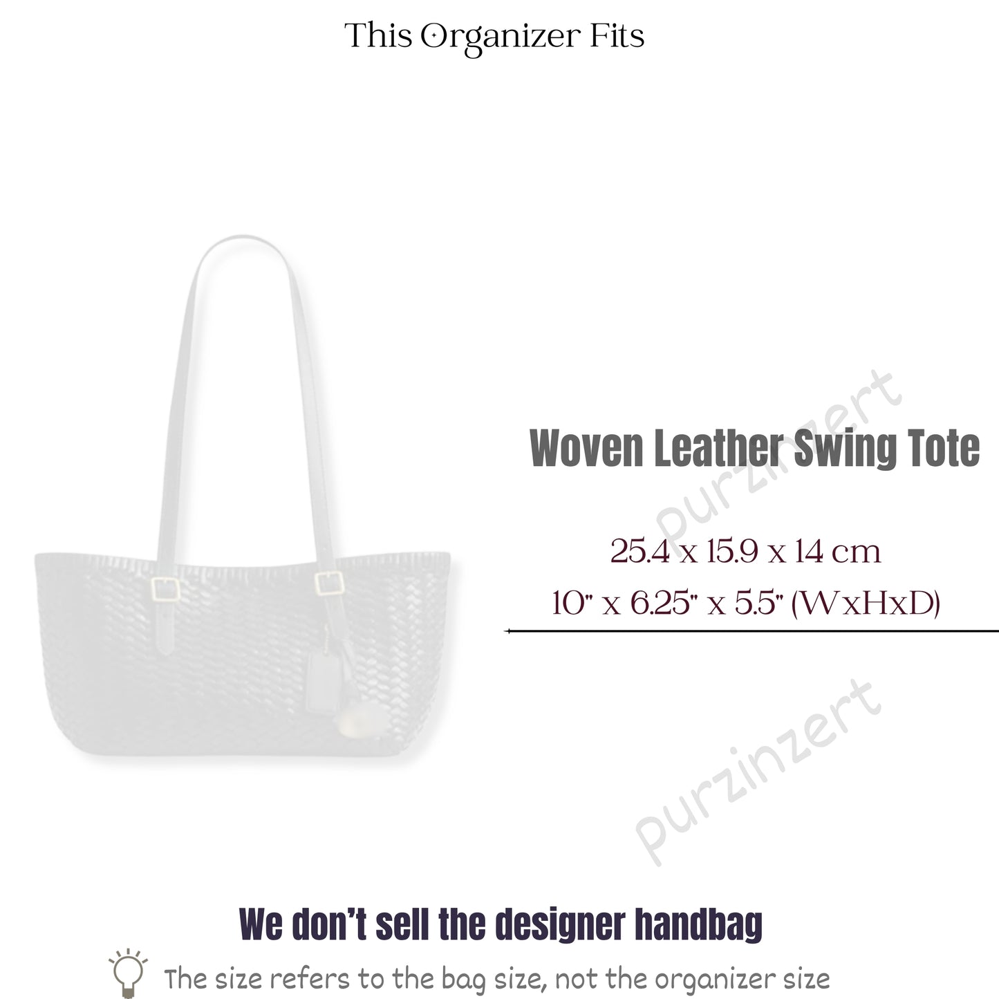 Bag Insert for (Coach, Woven Leather Swing Tote) Organizer of Felt Fabric