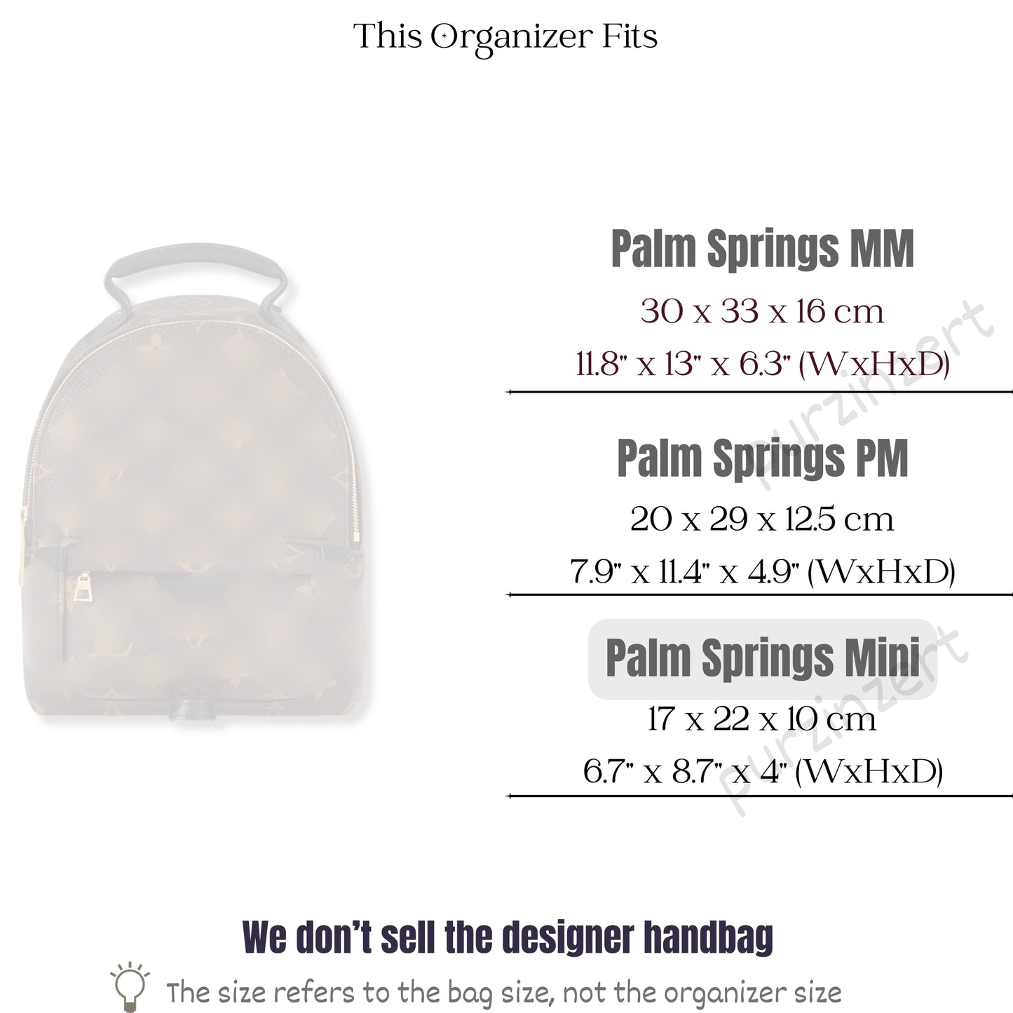 Bag Insert for (LV, Palm Springs Mini) Organizer of Felt Fabric