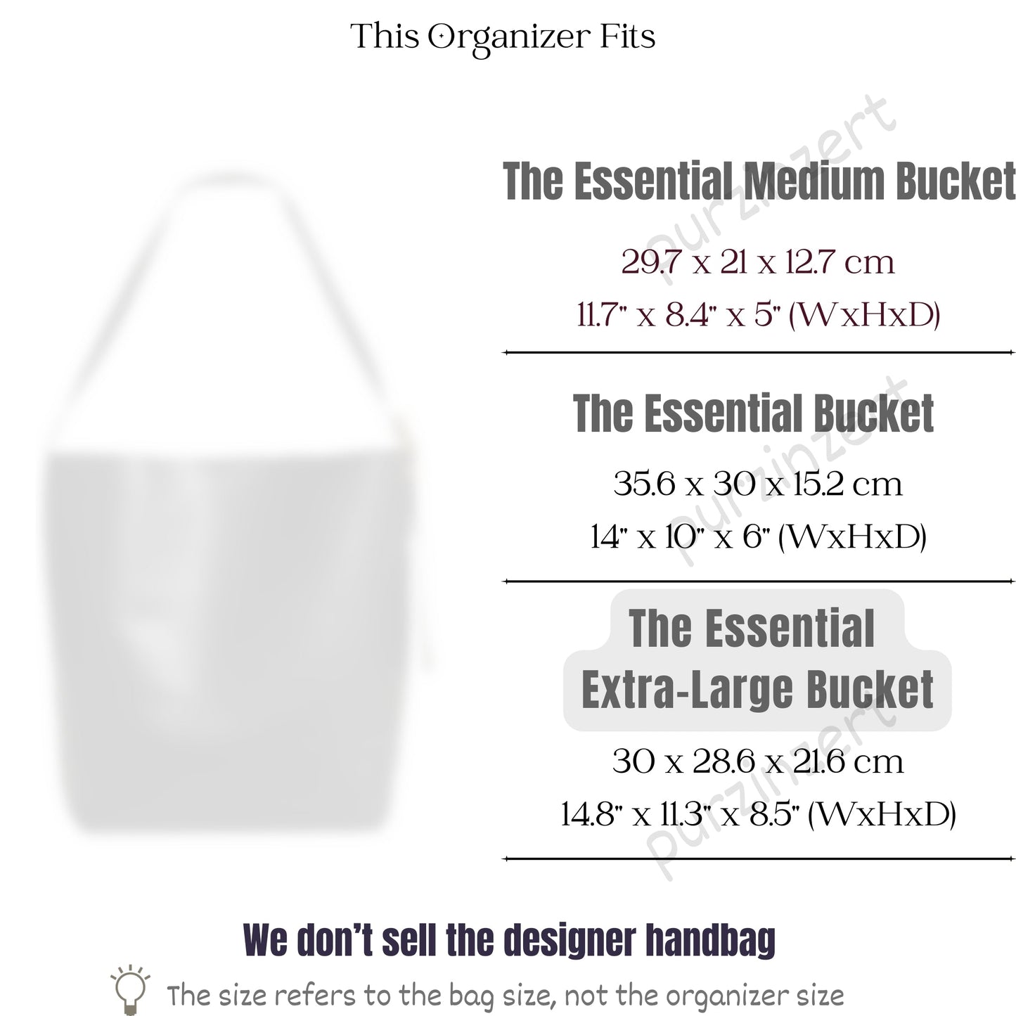 Bag Insert for (Madewell, Essential Extra-Large Bucket) Organizer of Felt Fabric