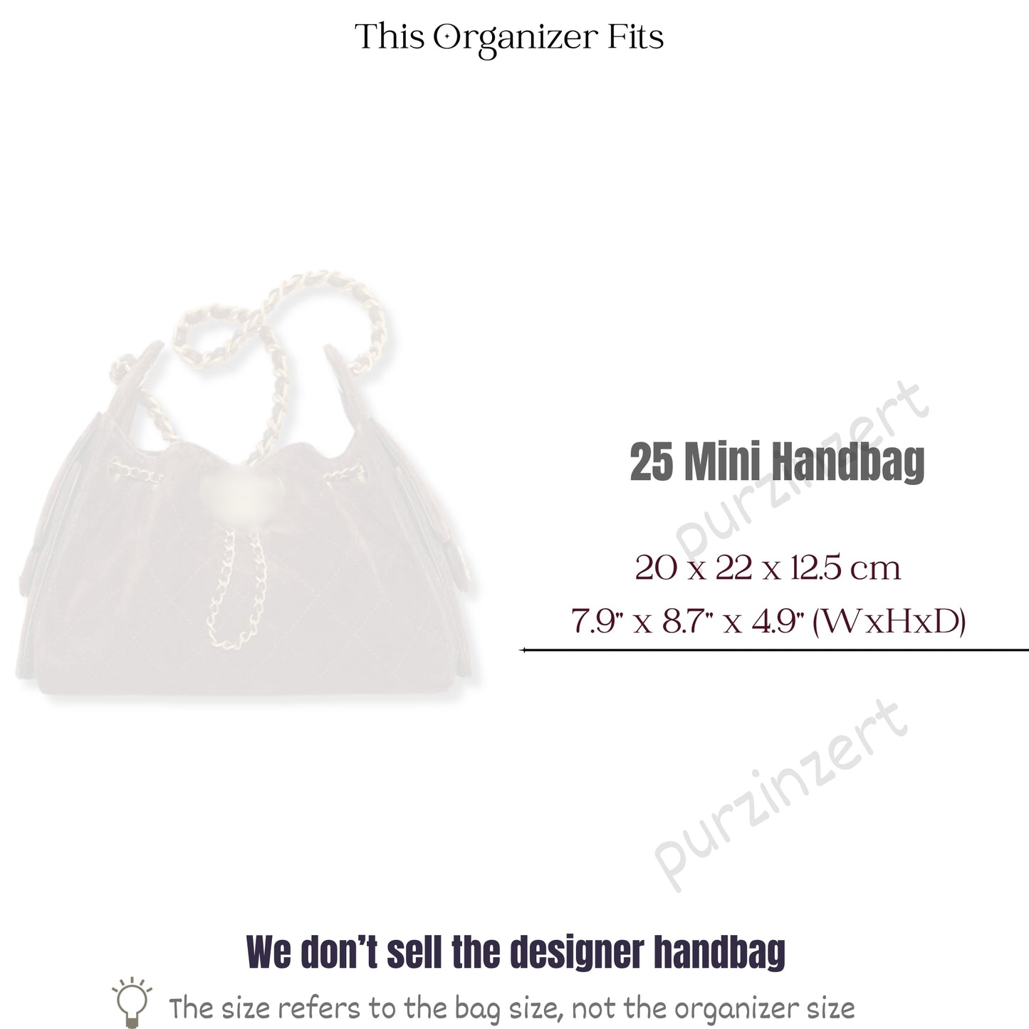 Bag Insert for (Chanel, 25 Mini Handbag) Organizer of Felt Fabric