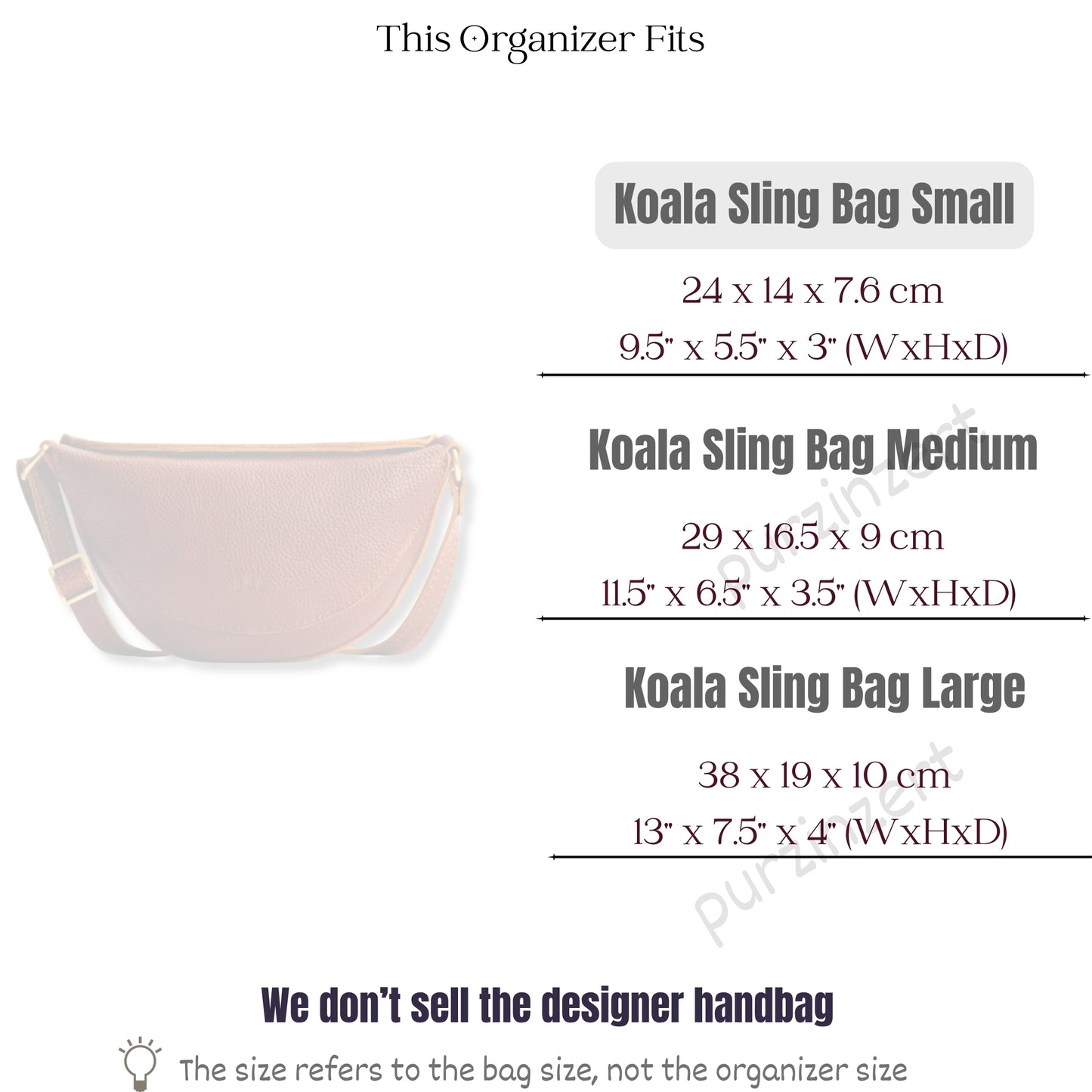 Bag Insert for (Portland Leather Goods, Koala Sling Bag Small) Organizer of Nylon Fabric