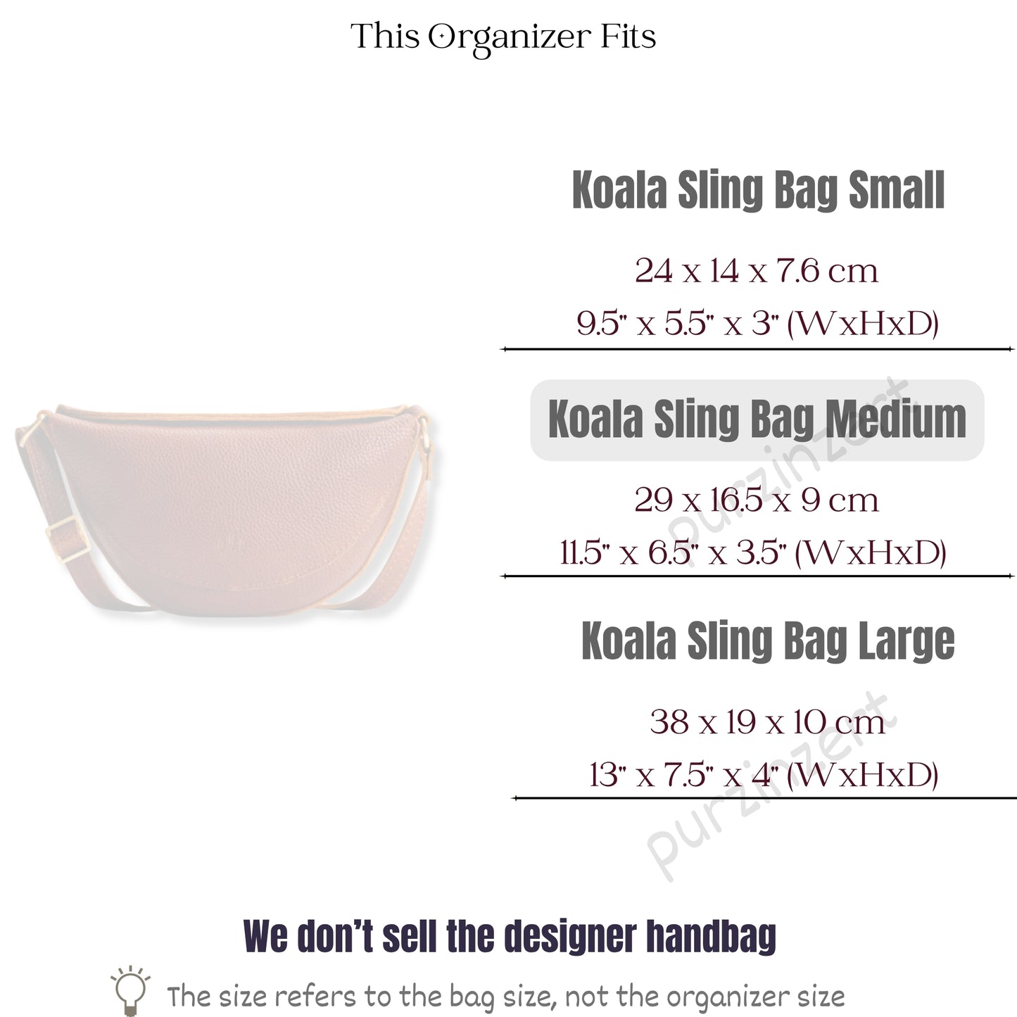 Bag Insert for (Portland Leather Goods, Koala Sling Bag Medium) Organizer of Felt Fabric