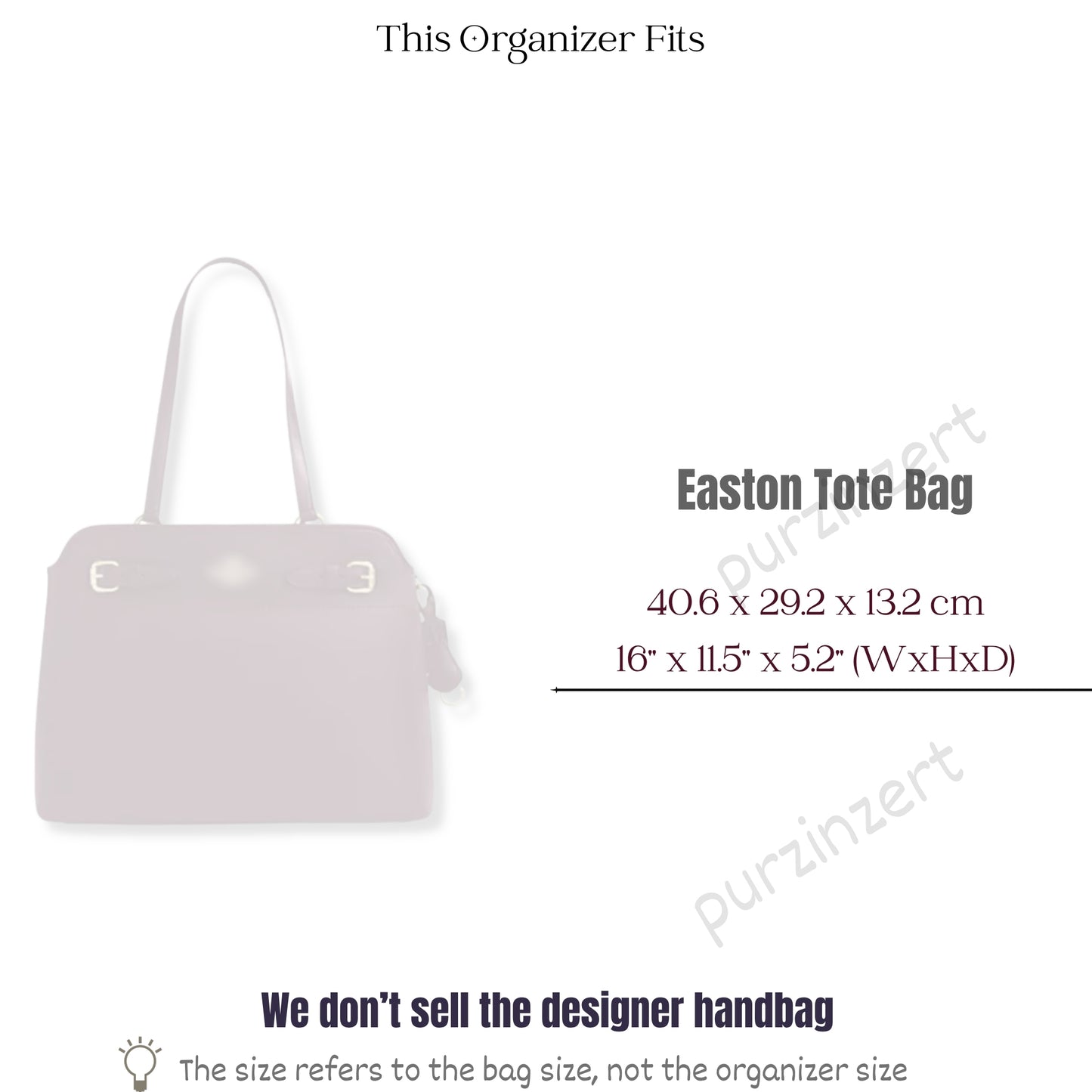 Bag Insert for (Coach, Easton Tote Bag) Organizer of Silk Fabric