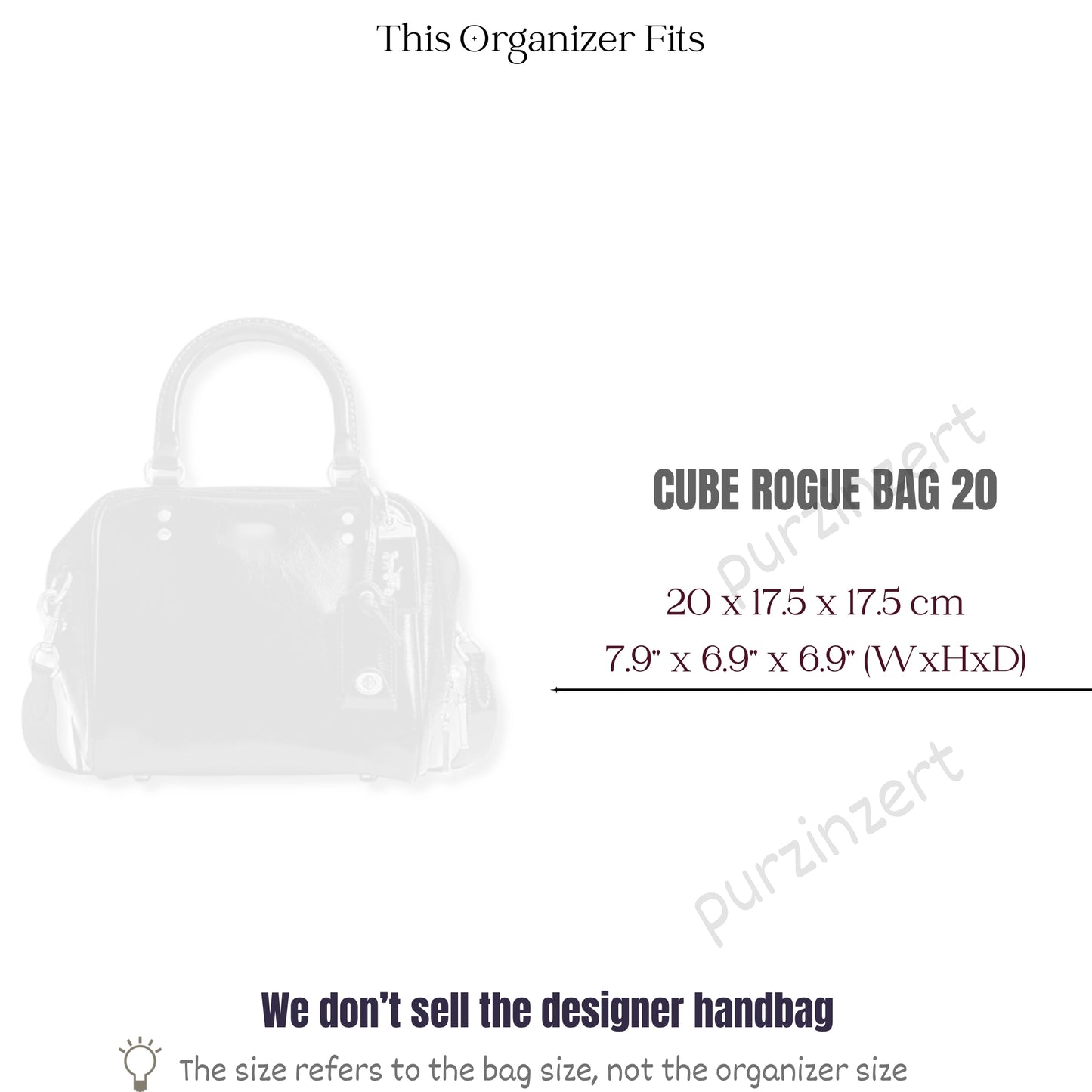 Bag Insert for (Coach, CUBE ROGUE BAG 20) Organizer of Felt Fabric