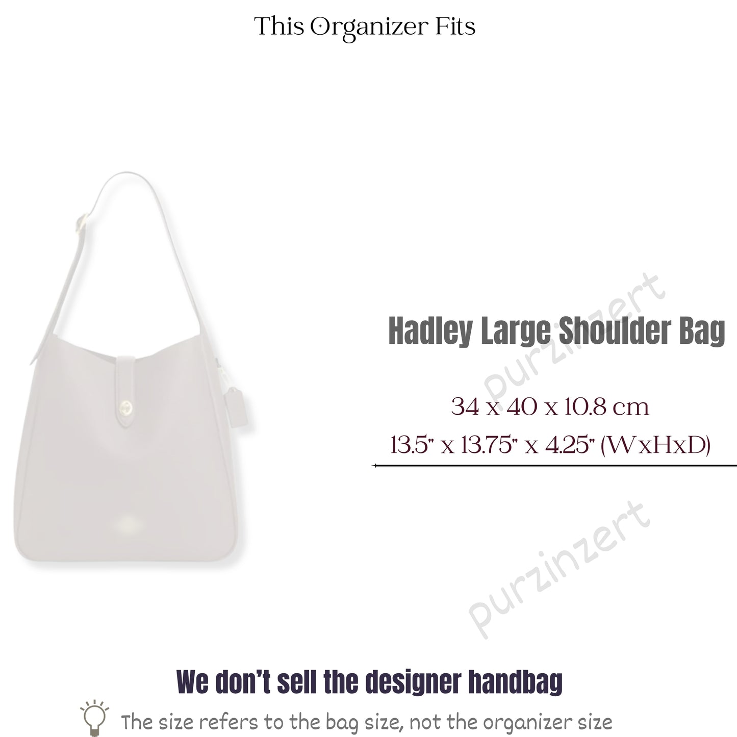 Bag Insert for (Coach, Hadley Large Shoulder Bag) Organizer of Silk Fabric