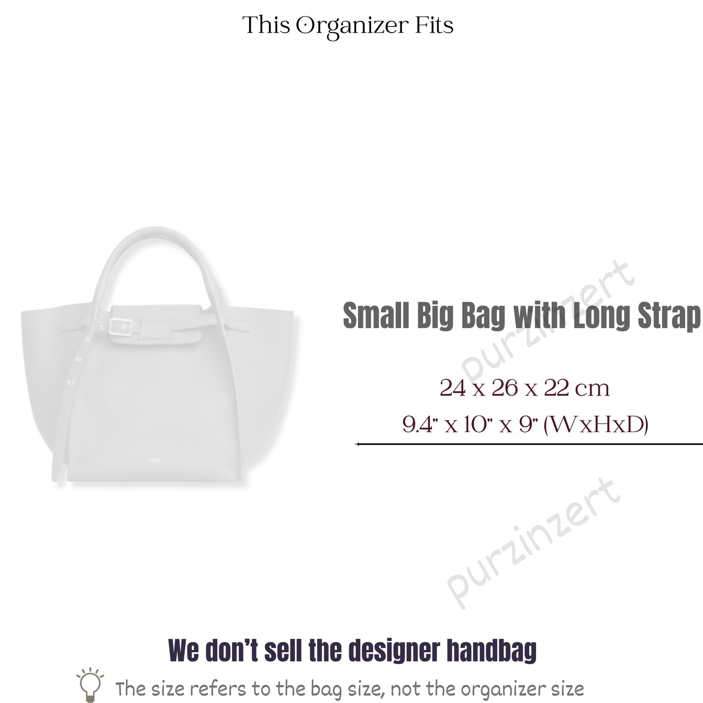 Bag Insert for (Celine, Small Big Bag with long strap) Organizer of Felt Fabric