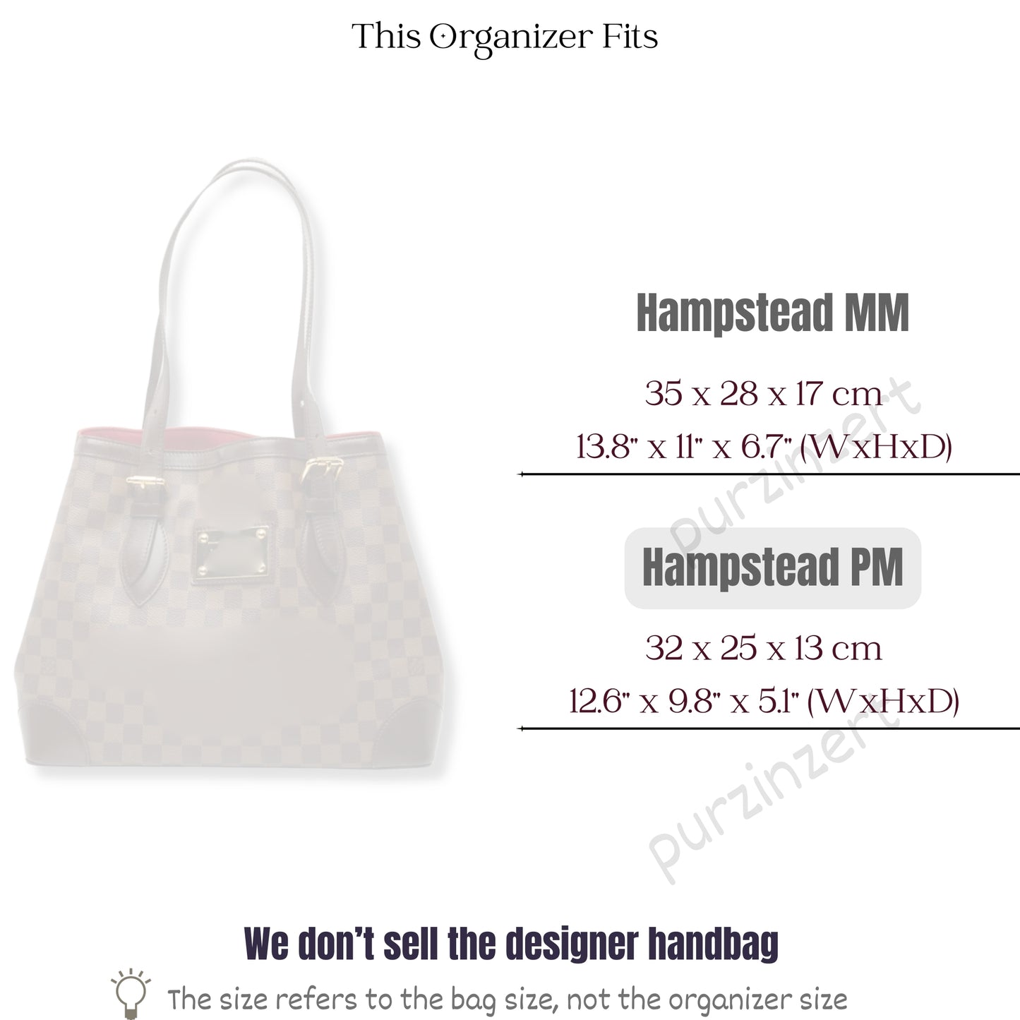 Bag Insert for (LV, Hampstead PM) Organizer of Silk Fabric