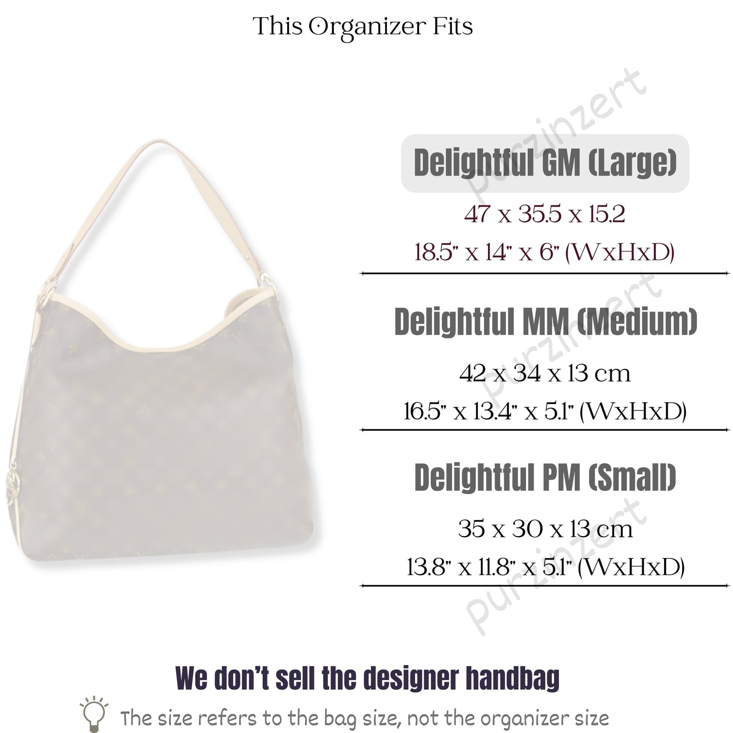 Bag Insert for (LV, Delightful GM (Large)) Organizer of Felt Fabric