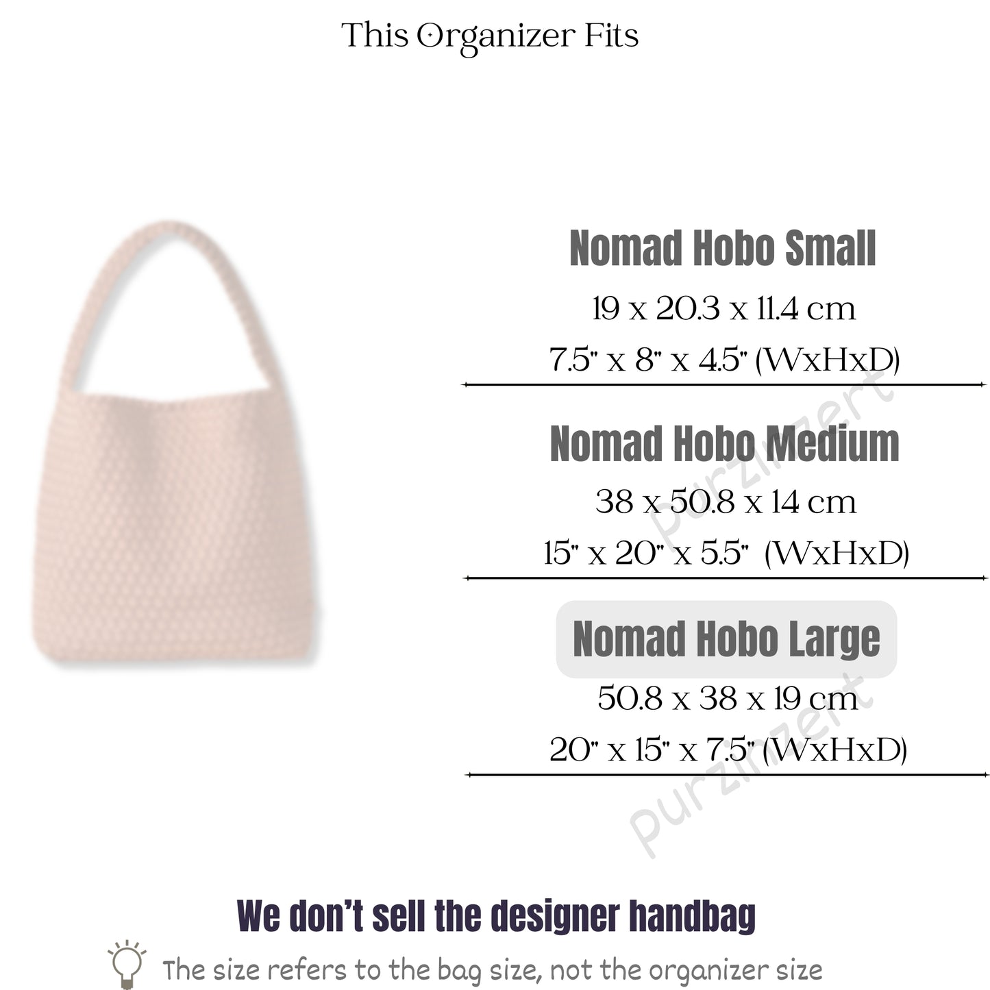 Bag Insert for (Naghedi, Nomad Large Hobo) Organizer of Silk Fabric