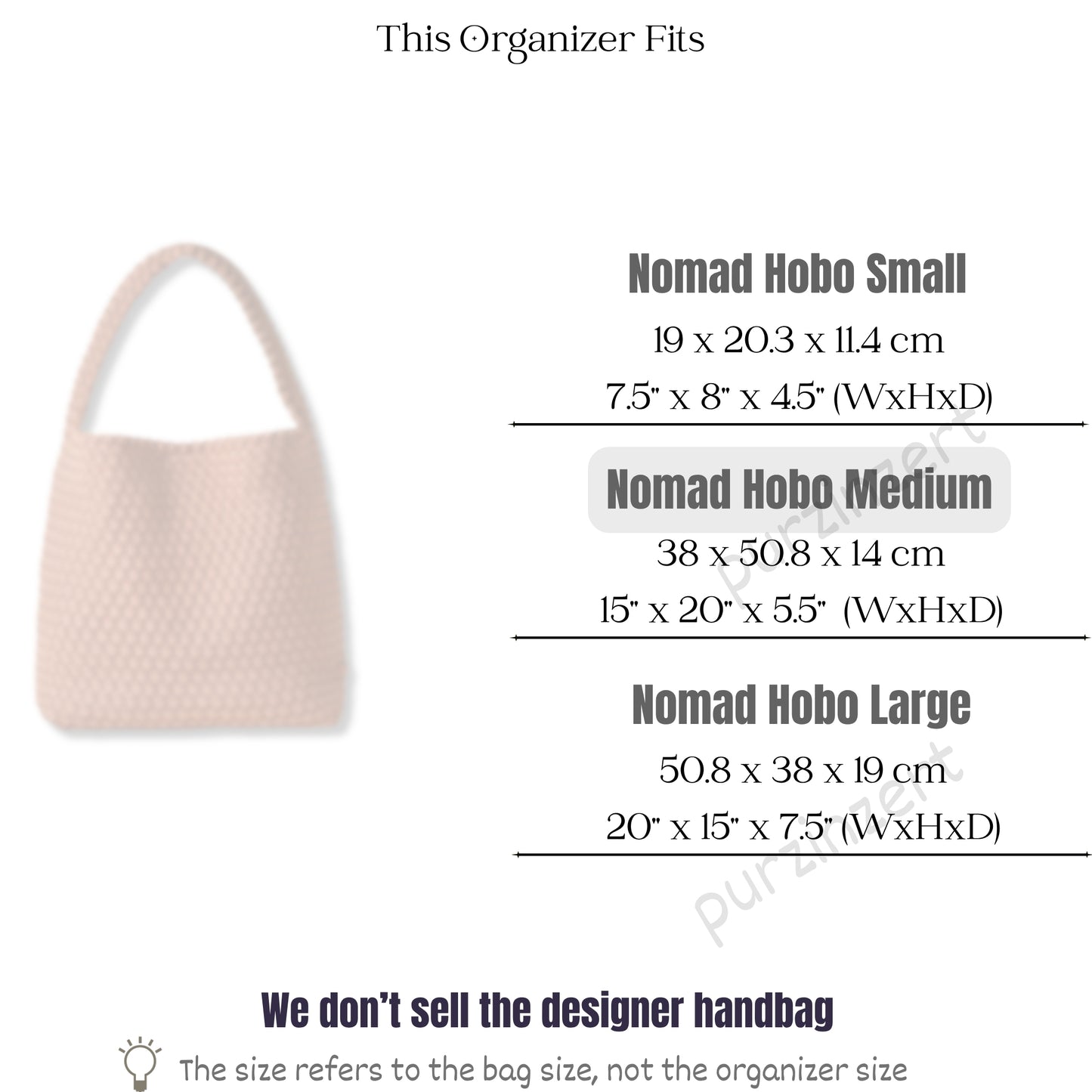 Bag Insert for (Naghedi, Nomad Medium Hobo) Organizer of Silk Fabric