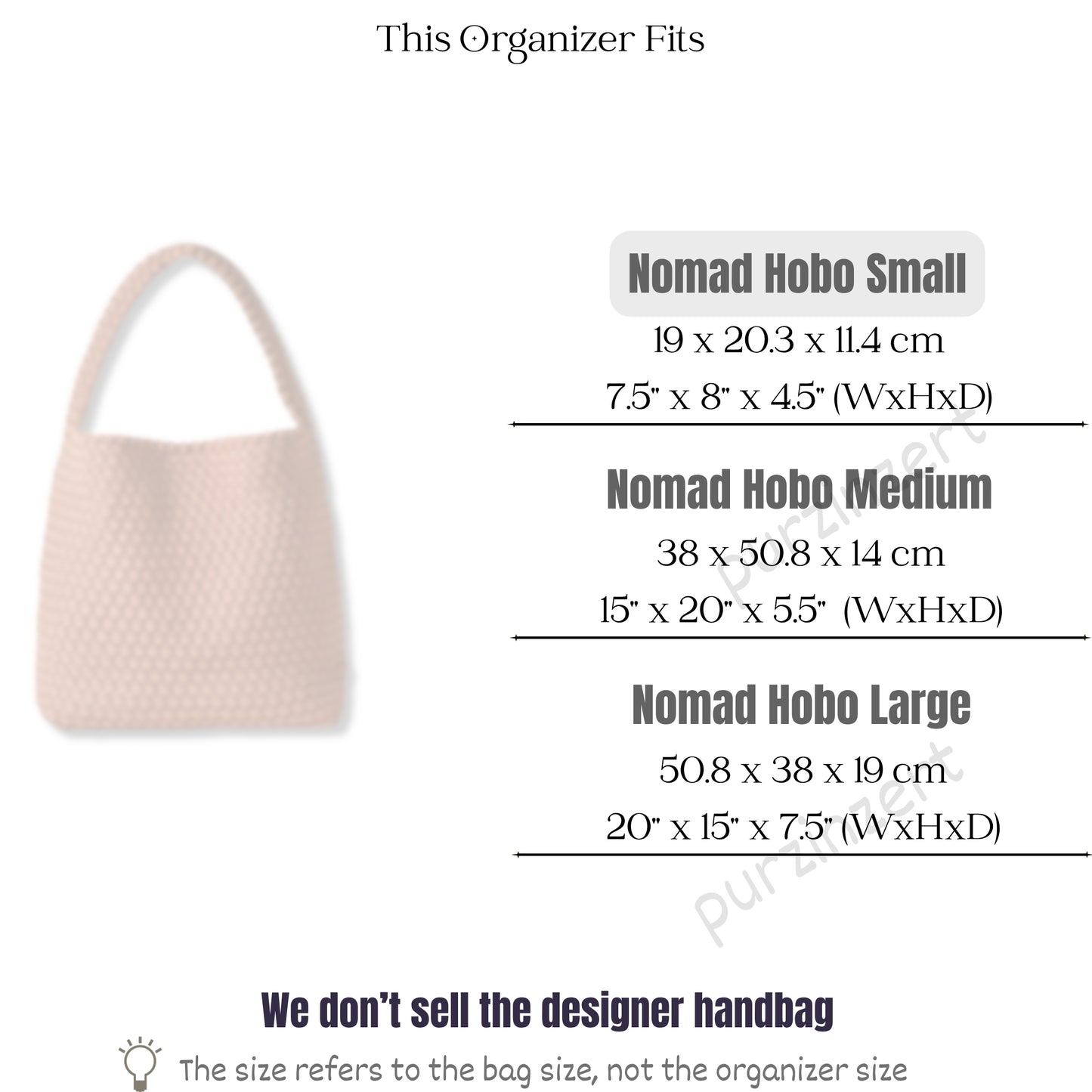 Bag Insert for (Naghedi, Nomad Small Hobo) Organizer of Silk Fabric