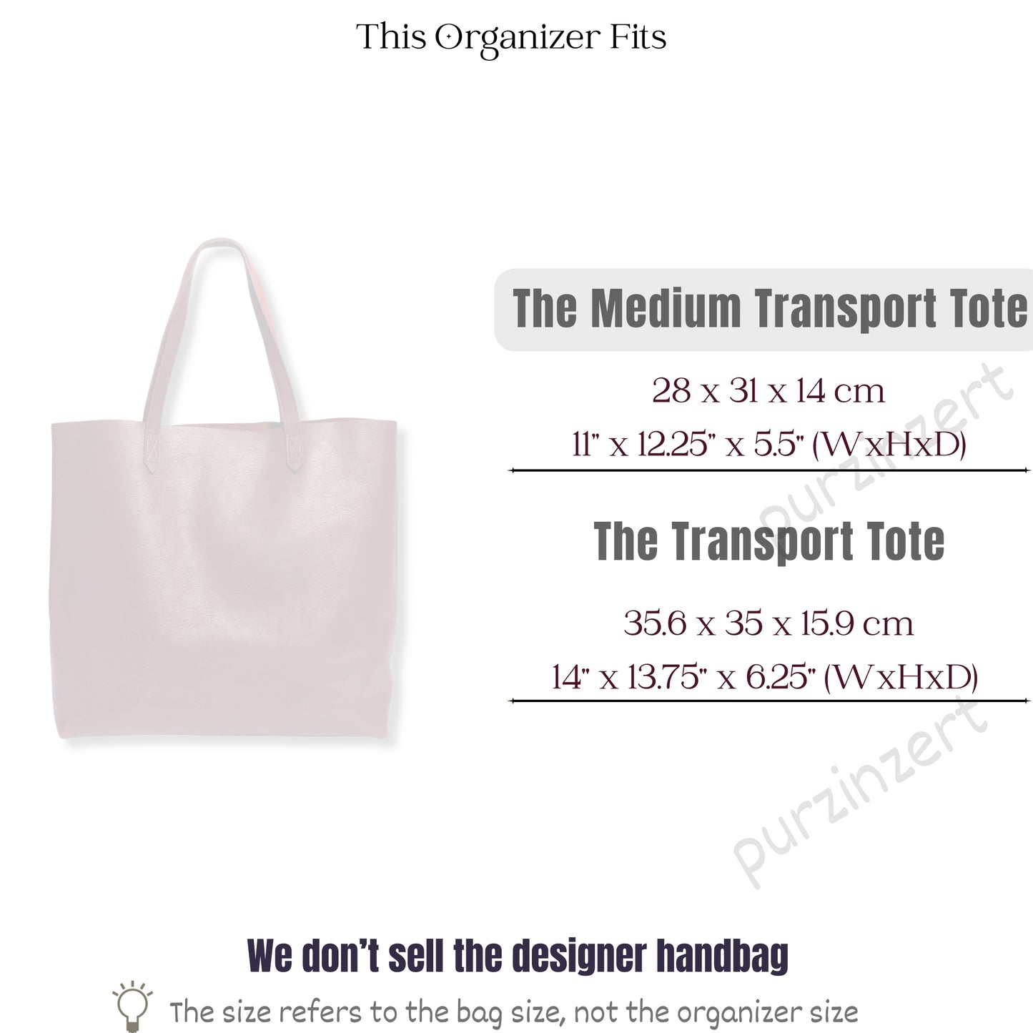 Bag Insert for (Madewell, Medium Transport Tote) Organizer of Felt Fabric