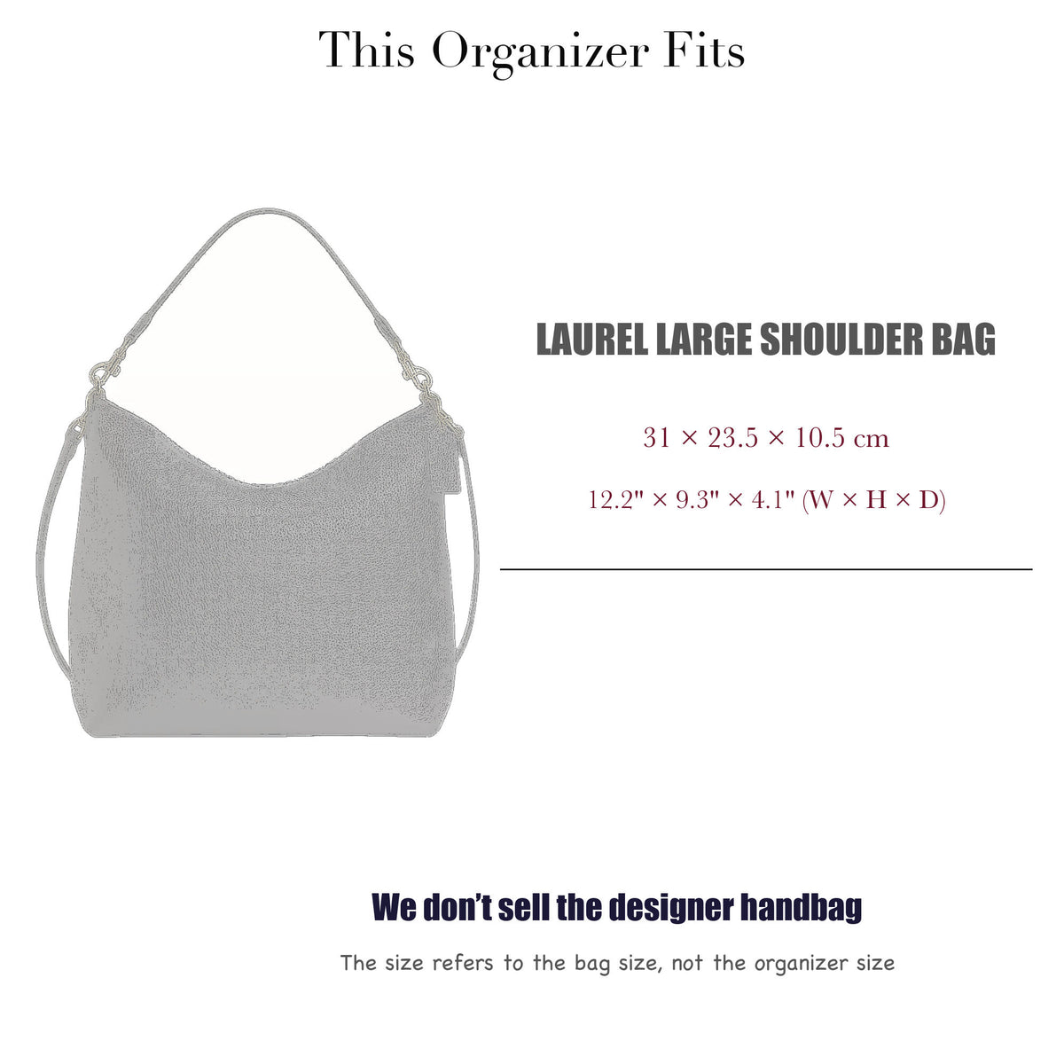 Bag Insert for (Coach, Laurel Large Shoulder Bag) Organizer of Silk Fabric