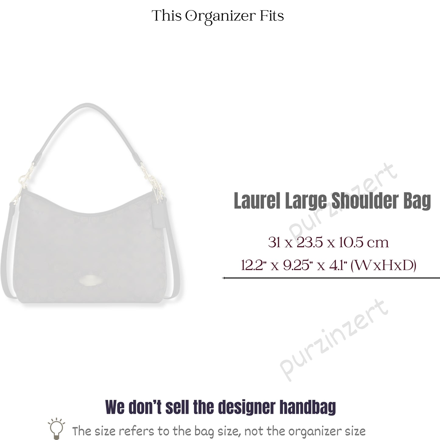 Bag Insert for (Coach, Laurel Large Shoulder Bag) Organizer of Silk Fabric
