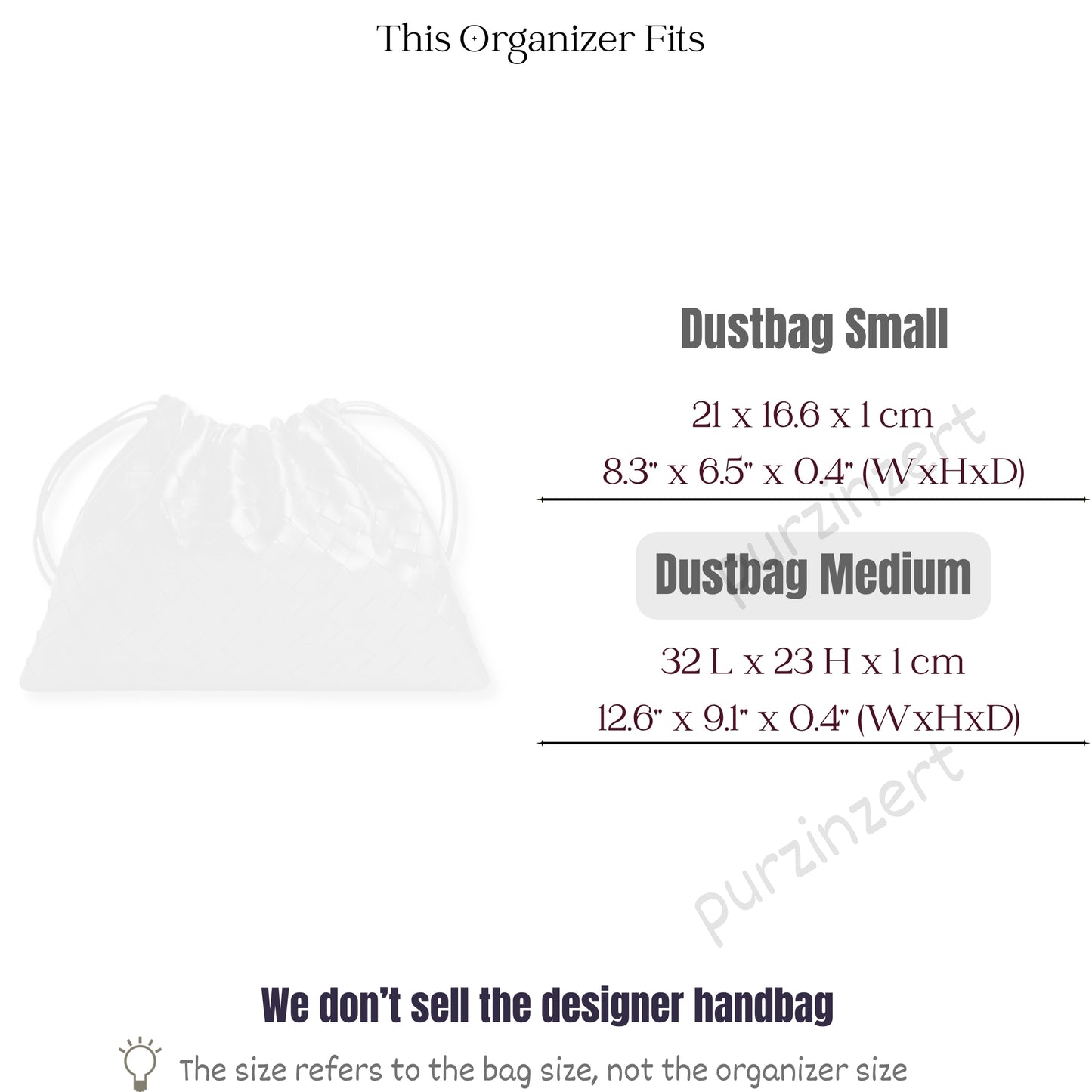 Bag Insert for (Bottega Veneta, Dustbag Medium) Organizer of Silk Fabric