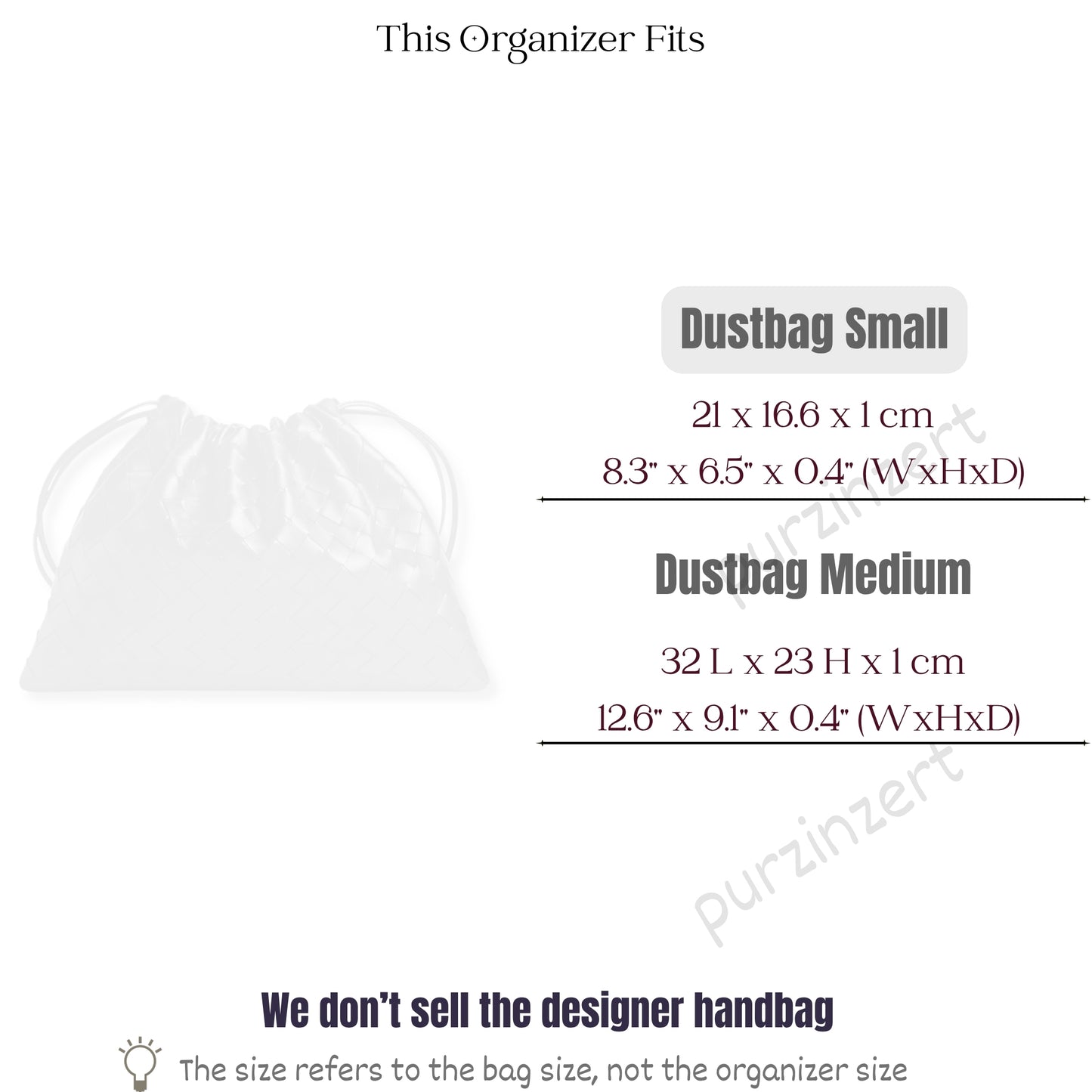 Bag Insert for (Bottega Veneta, Dustbag Small) Organizer of Silk Fabric