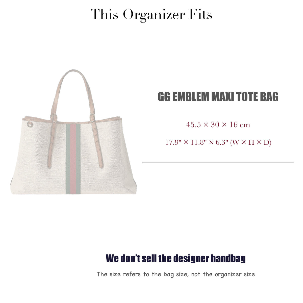 Bag Insert for (Gucci, GG Emblem maxi tote bag) Organizer of Felt Fabric