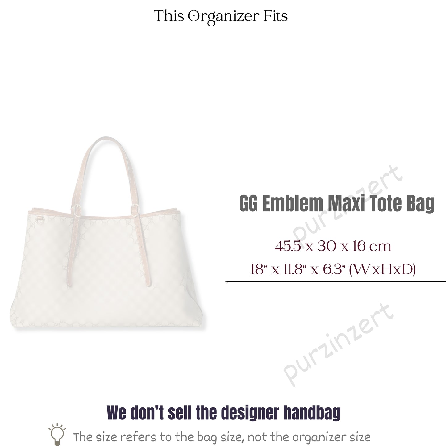 Bag Insert for (Gucci, GG Emblem maxi tote bag) Organizer of Felt Fabric