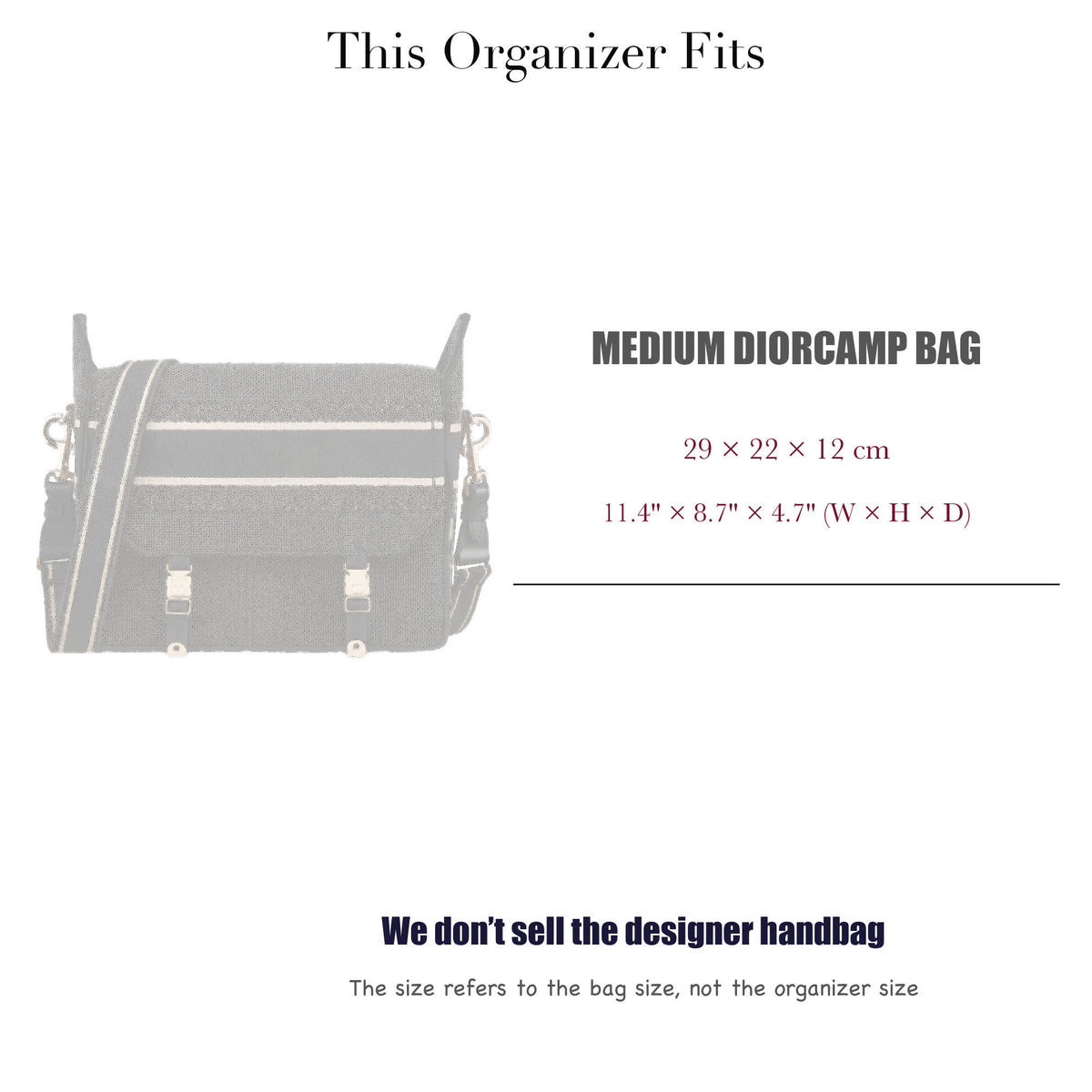 Bag Insert for (Dior, Medium Diorcamp Bag) Organizer of Silk Fabric
